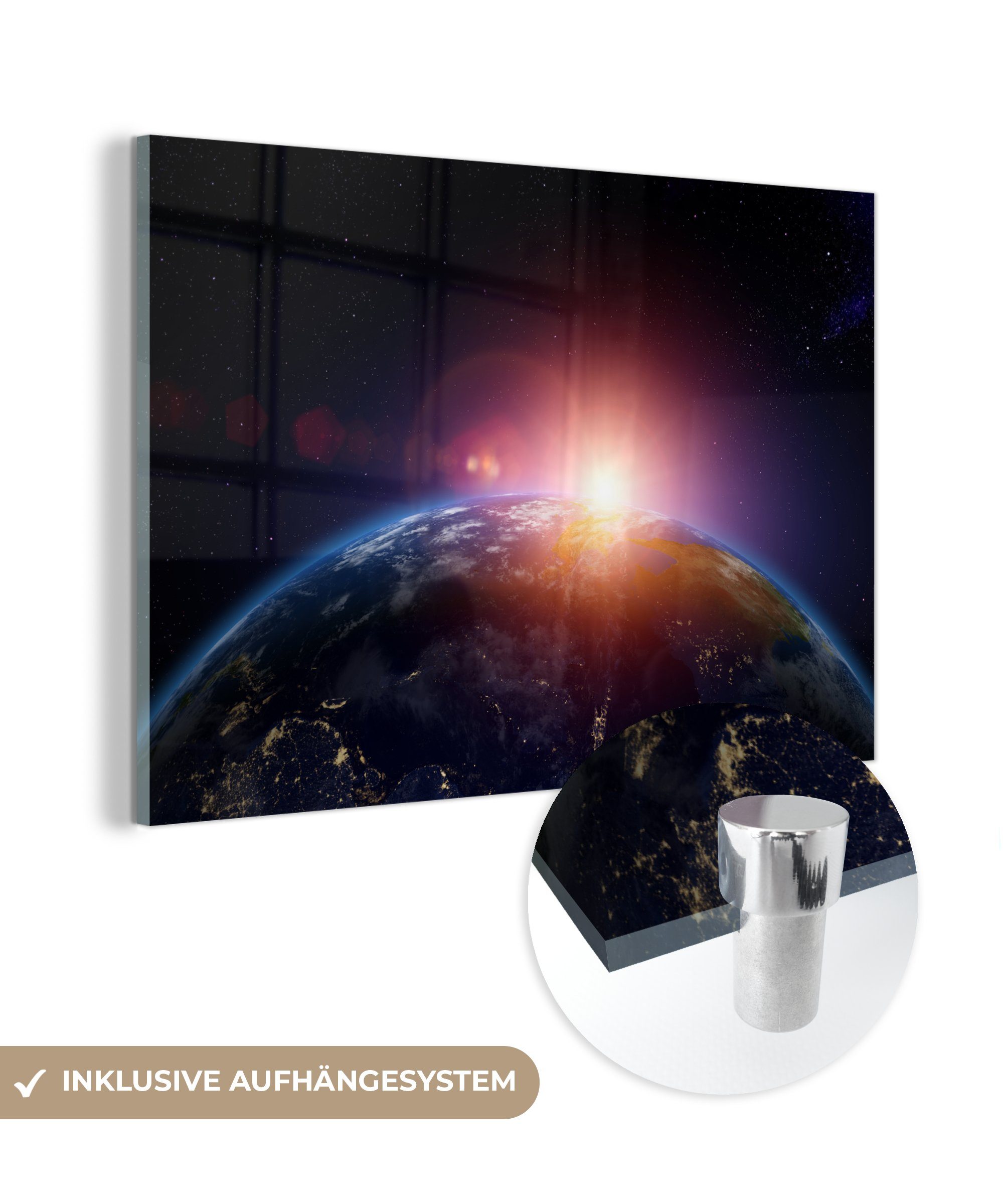 MuchoWow Acrylglasbild Sonnenaufgang aus dem Weltraum, (1 St), Acrylglasbilder Wohnzimmer & Schlafzimmer