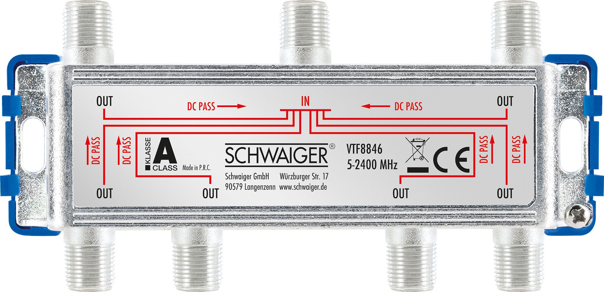Schwaiger SAT-Verteiler VTF8846 241 (verteilt ein Signal auf sechs Teilnehmer), für Kabel-, Antennen- und Satellitenanlagen