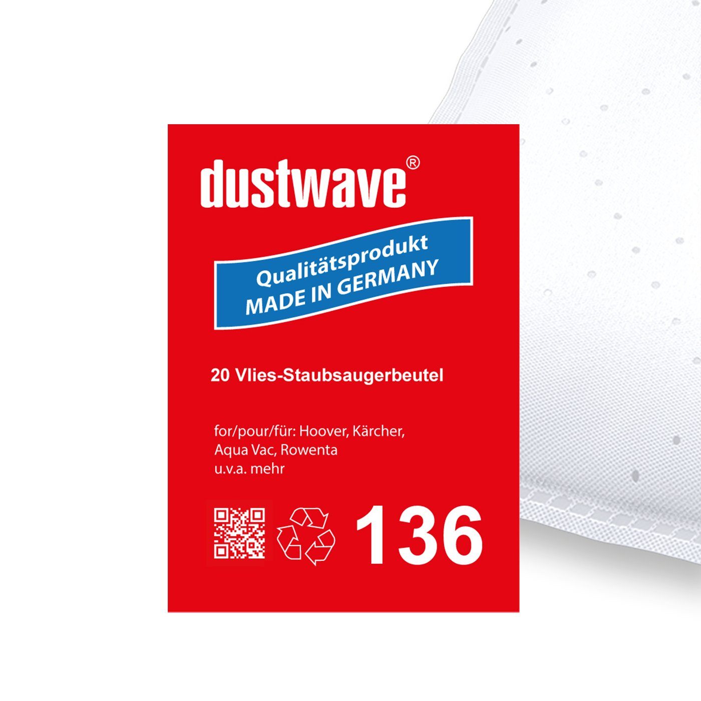 Dustwave Staubsaugerbeutel Megapack, passend für Base BA 2585, 20 St., Megapack, 20 Staubsaugerbeutel + 2 Hepa-Filter (ca. 15x15cm - zuschneidbar)