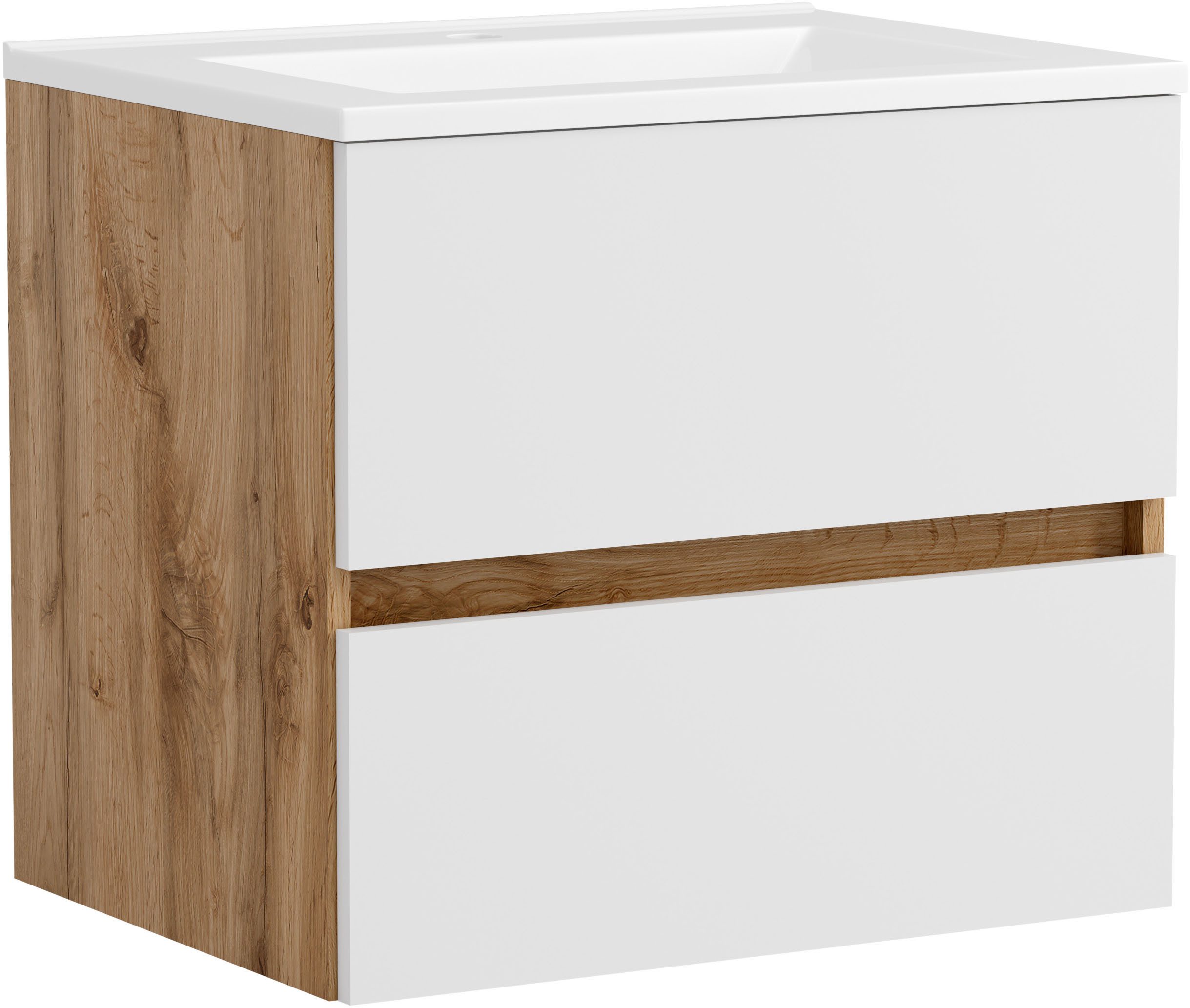 OTTO home Waschtisch BOZEN, 2 Auszüge inklusive Becken und Montagematerial (Badezimmerschrank, grifflos, einfache Montage, Bad-Einrichtung), Maße (B/H/T): ca. 60/52/45 cm, Badmöbel, Waschtisch, Stauraum, modern