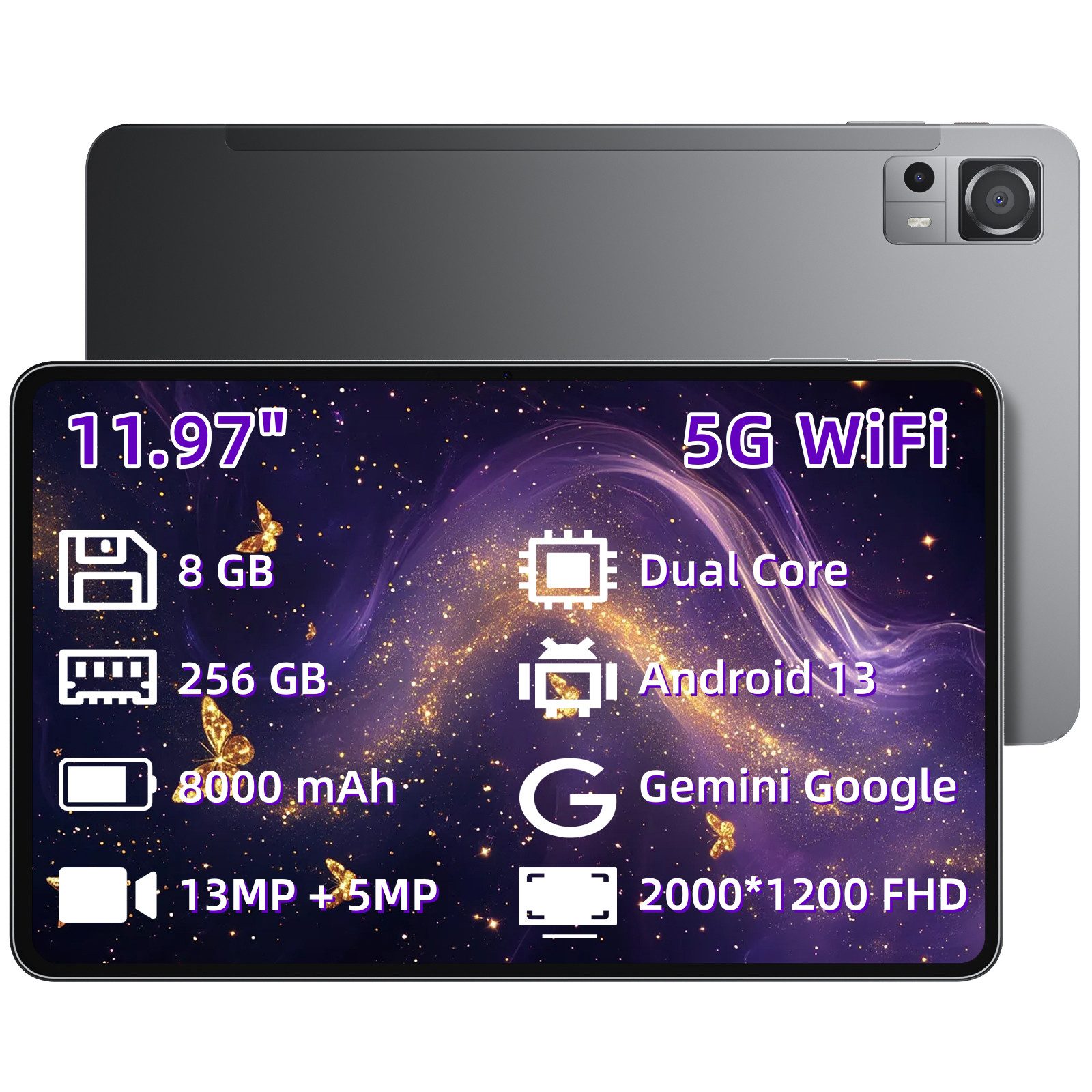 MENGHU 11.97" FHD Tablet Octa Core 8GB RAM 256GB Speicher Android 13 8000mAh Grafiktablett (11,97", Android 13, Android 13)