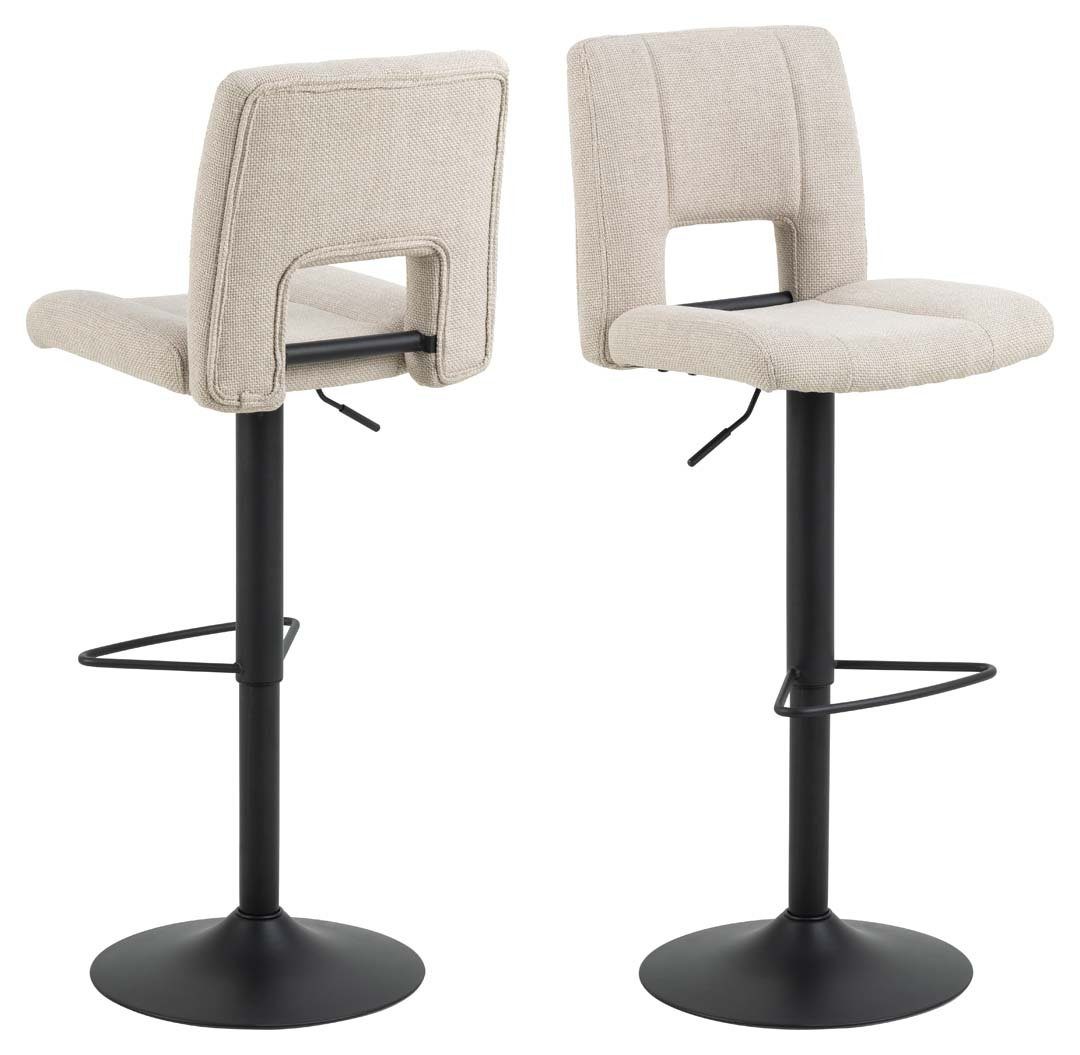 LUE BONA Barhocker 2er Set 61 Cm - Küchenhocker Mit Leinensitz & Fußstütze In Beige