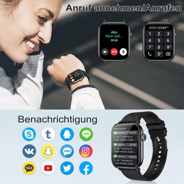 walkbee Smartwatch,Fitness Tracker Uhr für Damen Herren mit Telefonfunktion Smartwatch (5 cm/1,96" HD Voll Touchscreen Zoll) IP67 Wasserdicht Fitness Uhr, 4 Austauschbare Armbänder, Fitness Tracker mit Schrittzähler, Pulsmesser, Frauengesundheit,Schlaftracking, Kalorienverbrauch