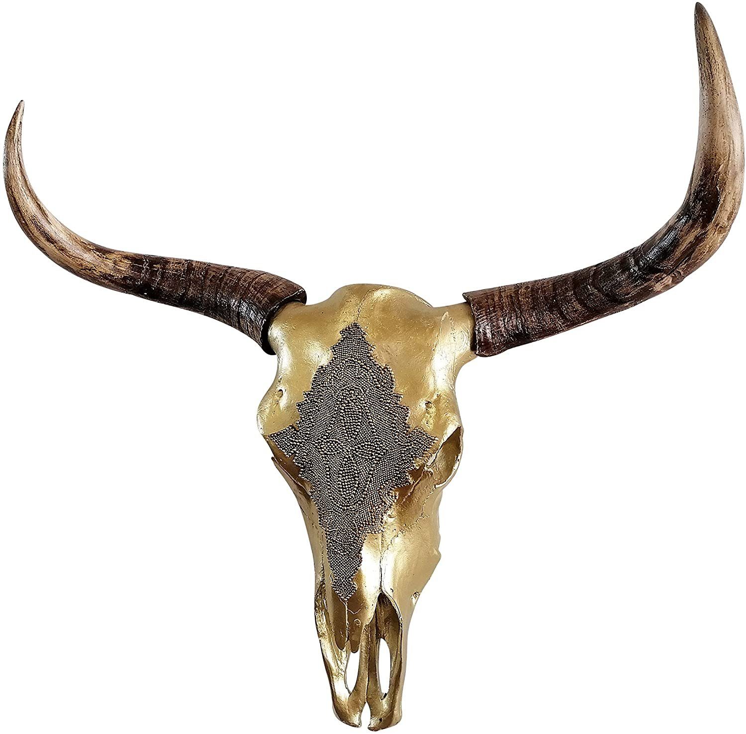 MichaelNoll Wanddekoobjekt Stierkopf Bullenschädel Polyresin Riesig Gold - Wanddeko - XXL 73 cm