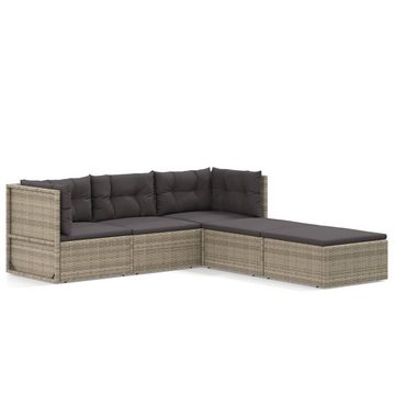 vidaXL Gartenlounge-Set 5-tlg. Garten-Lounge-Set mit Kissen Grau Poly Rattan, (1-tlg)