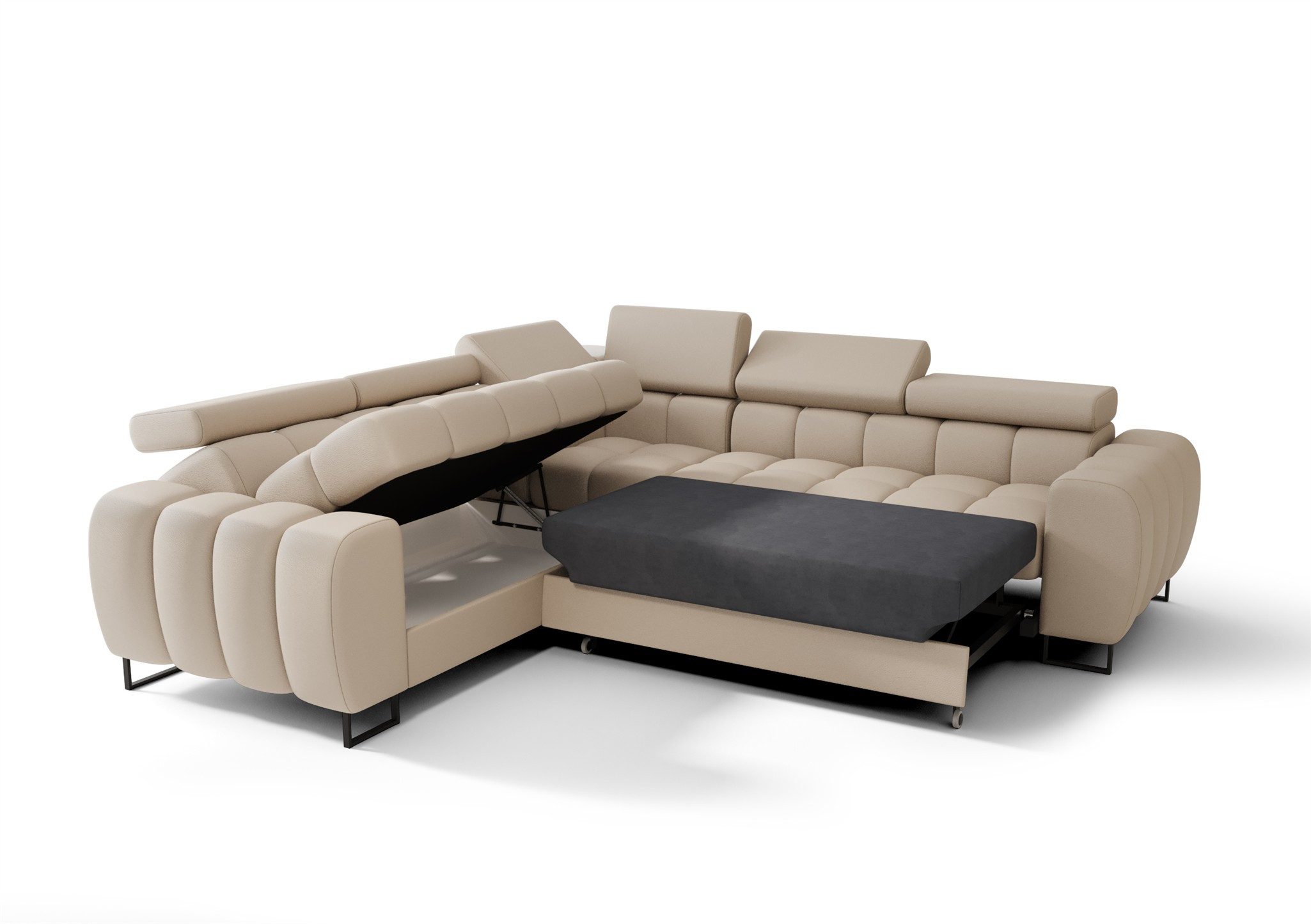 Fun Möbel Ecksofa Schlafsofa BASTIEN Seite Universal in Stoff, inkl. Bettkasten, mit Rundumbezug, ausziehbare Liegefläche