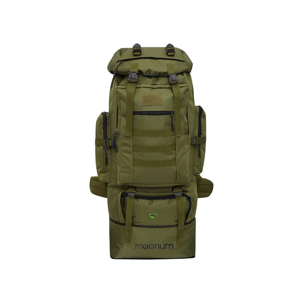 NILS CAMP Trekkingrucksack Militärrucksack Reiserucksack Outdoorrucksack (Spar-Set, 1-tlg., 75-90 x 41 x 30 cm), 100 l, 5 Fronttaschen, MOLLE-Panel, verkürzbar – Bild 5 von 5