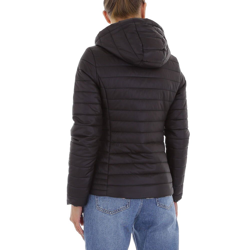 Tragbar Geblümt Steppjacke Schwarz in Freizeit Beidseitig Übergangsjack Kapuze Damen Ital-Design (abnehmbar)