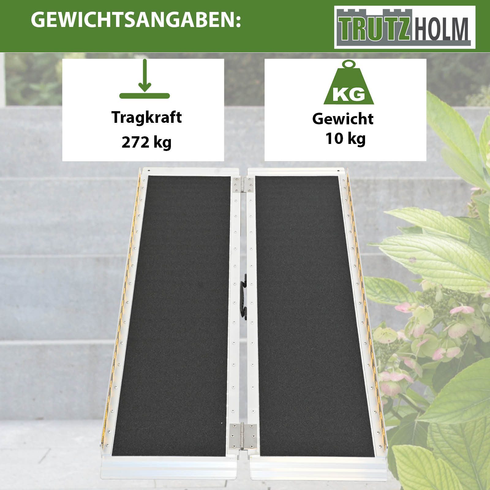 TRUTZHOLM Auffahrrampe Rollstuhlrampe klappbar Traglast 272 kg Länge 122cm Alu mit Tragegriff (1-St), Friktionsbeschichtete, 72,5 cm breite Lauffläche, platzspa – Bild 3 von 5