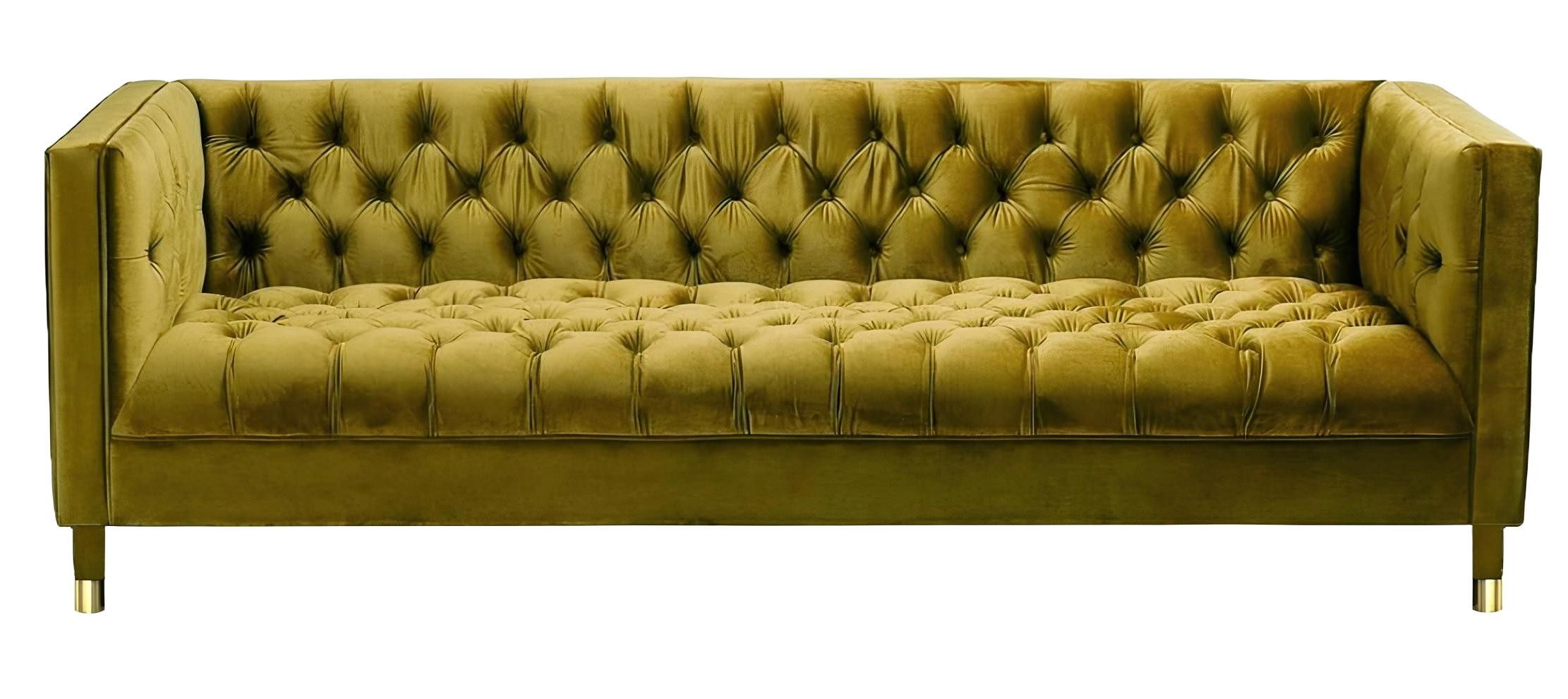 Xlmoebel Chesterfield-Sofa Moderne gelbe Textil-Couch im Chesterfield-Stil, Hergestellt in Europa