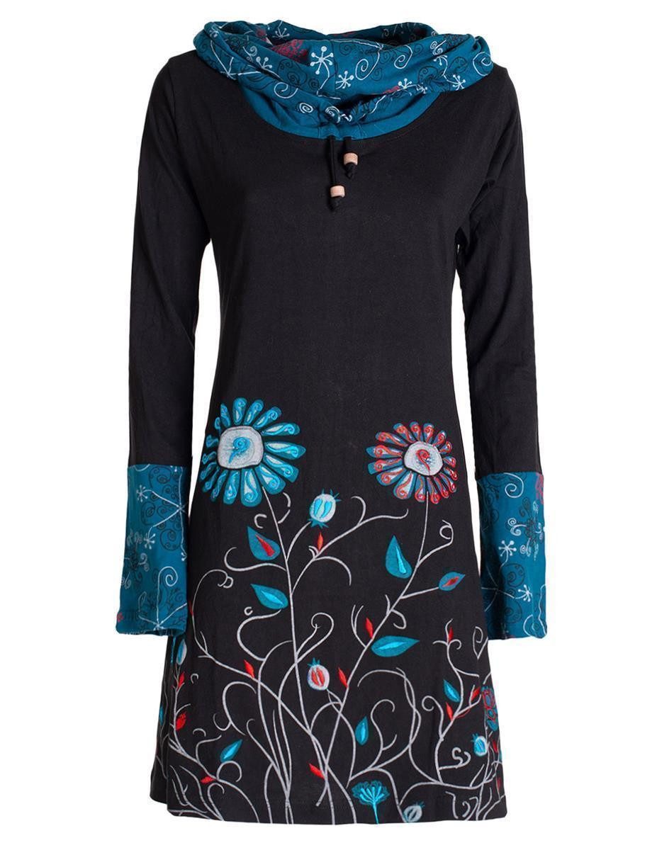 Vishes Jerseykleid Blumen-Kleid Langarm-Shirtkleid Schal-Kleid Baumwollklei günstig online kaufen