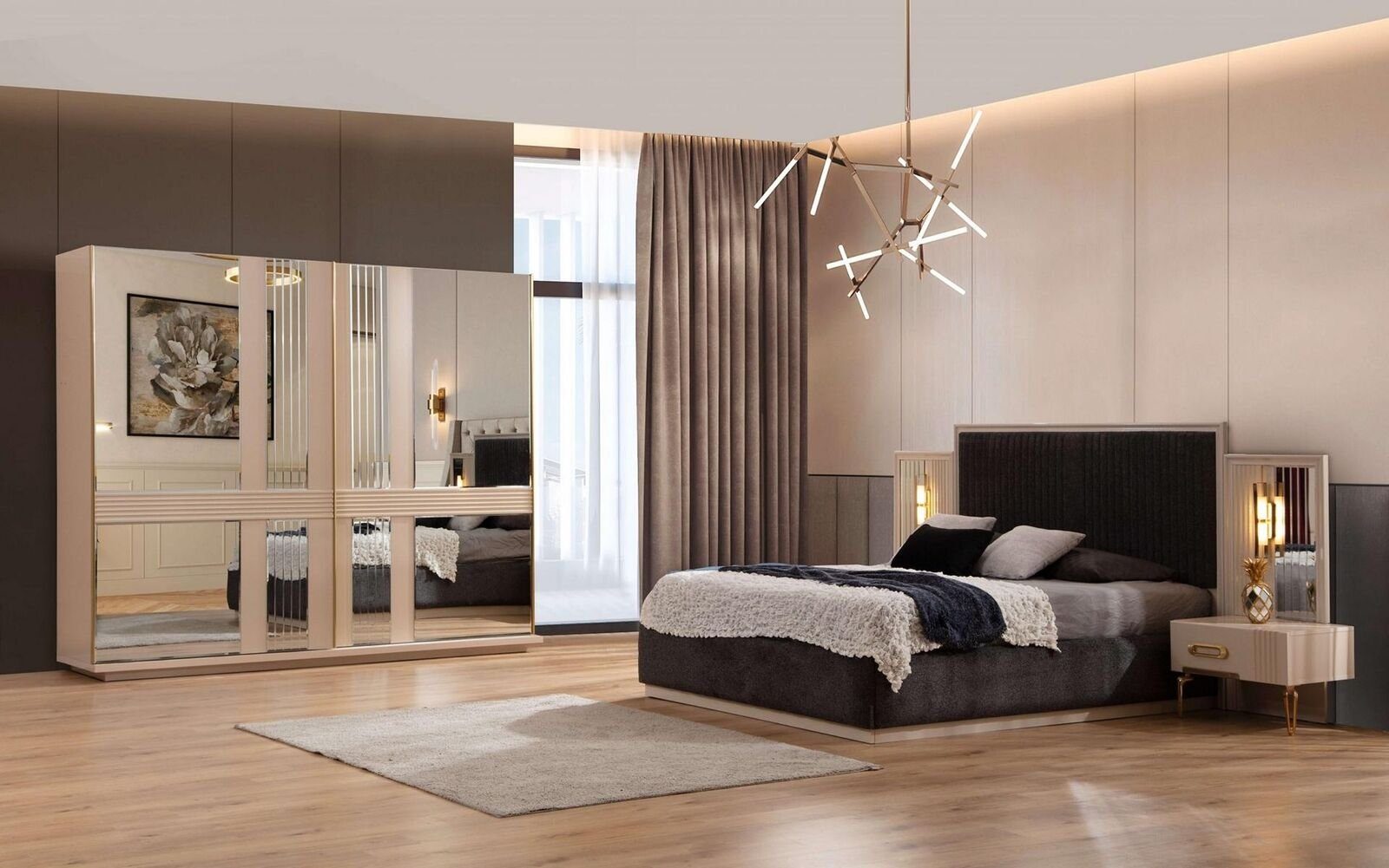 JVmoebel Schlafzimmer-Set Schlafzimmer Set Modernes Design Bett 2x Nachttische Kleiderschrank, Made In Europe
