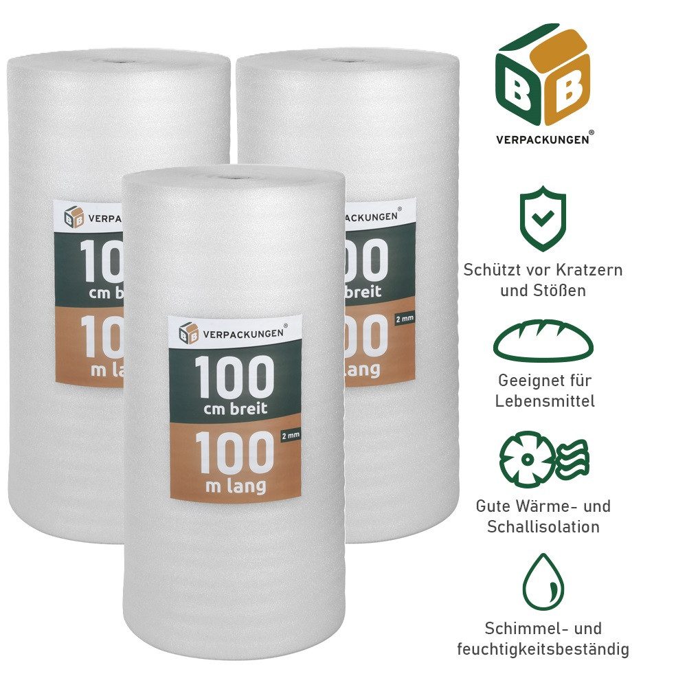BB-Verpackungen Trittschalldämmfolie Trittschalldämmung 2 mm PE-Schaumfolie, 2 mm Stärke, 300 m²