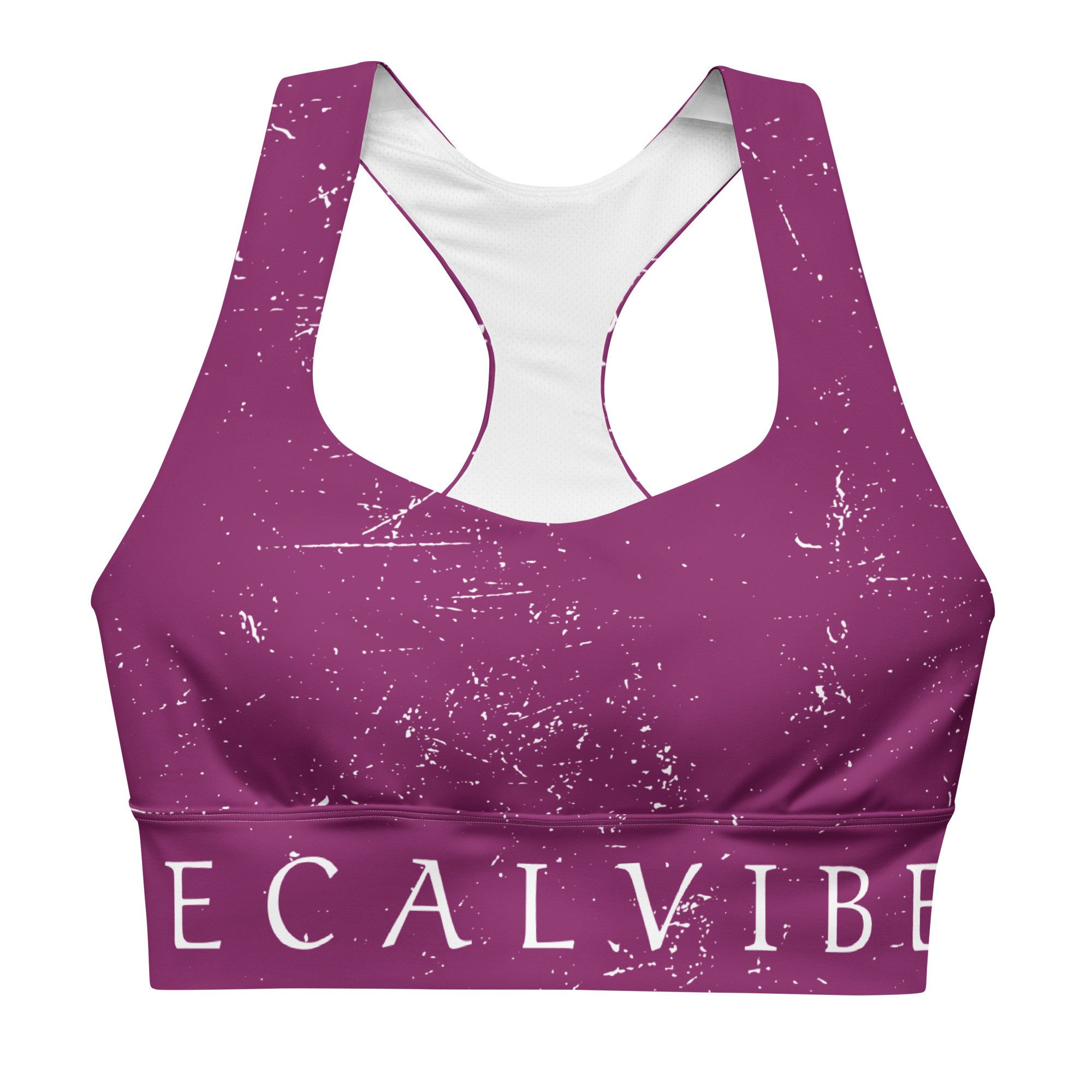 DECALVIBES Sport-BH Longline Sports Bra Purple Carbon Paper Longline Design, starker Halt, herausnehmbare Pads, atmungsaktiv