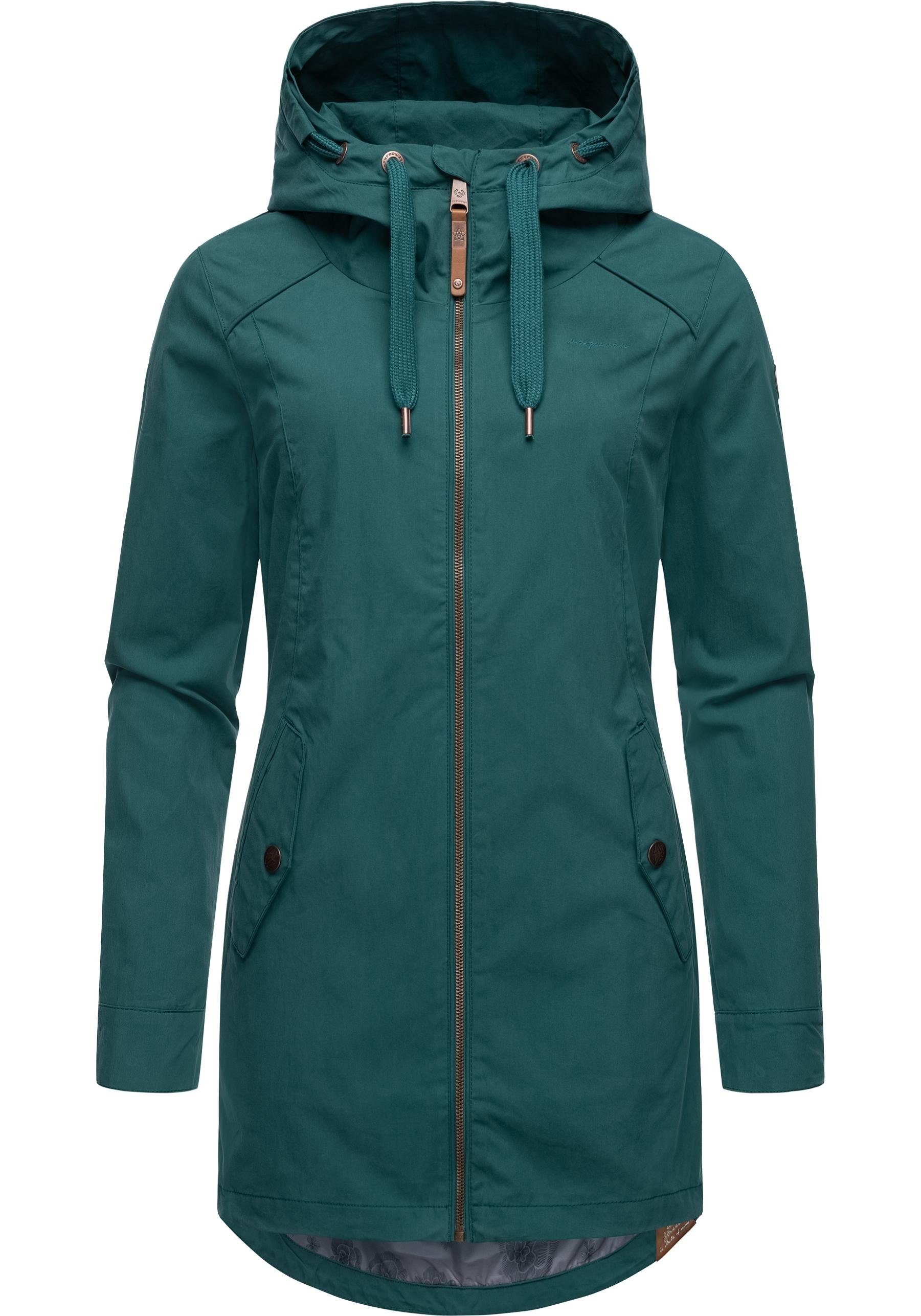 Ragwear Outdoorjacke Übergangsparka schicker tollen Damen Details dunkelgrün mit Mondda