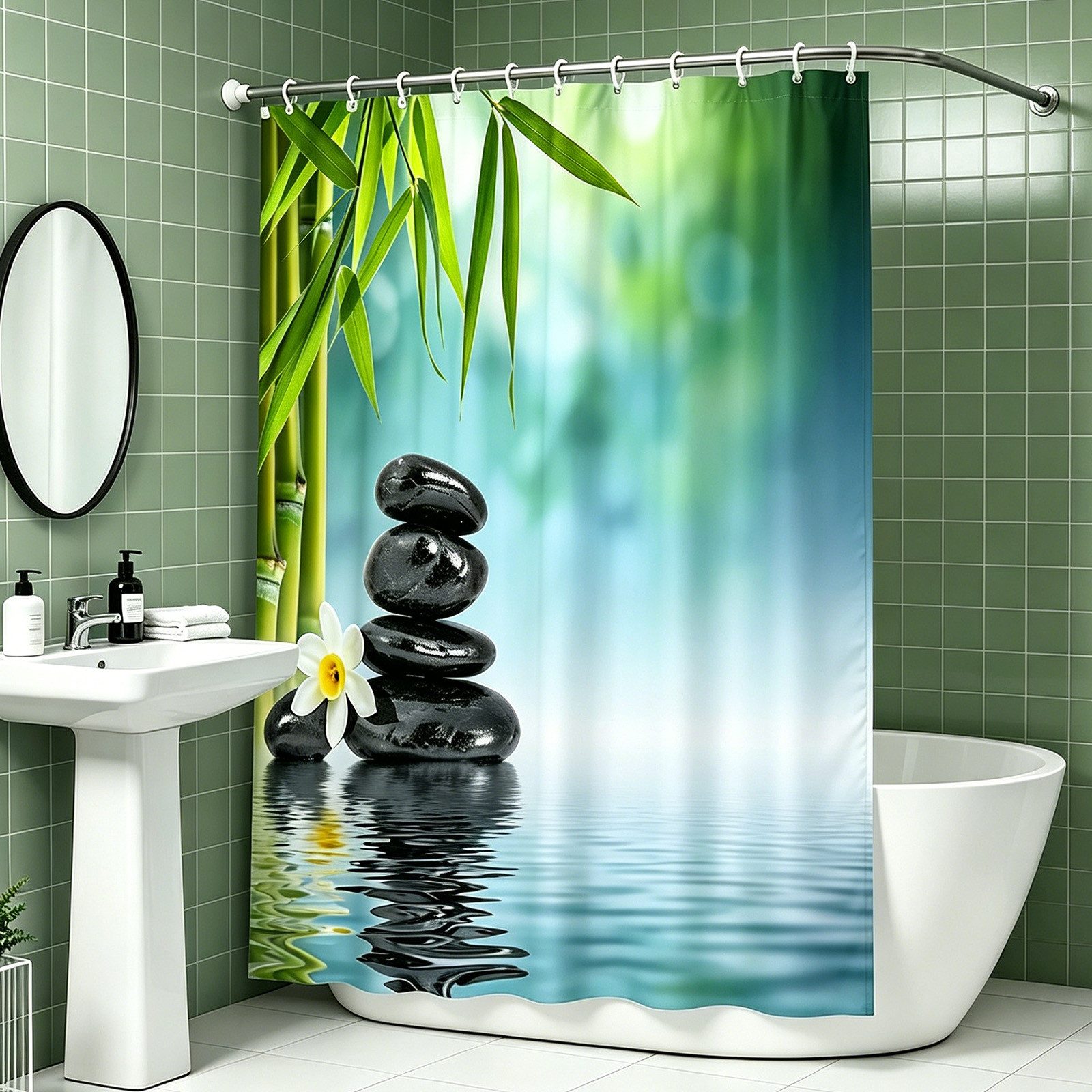 M&W DAS DESIGN Duschvorhang Anti Schimmel Waschbar Mit Gewicht Grün Badewanne Dusche Badezimmer Breite 120 cm – Bild 2 von 5