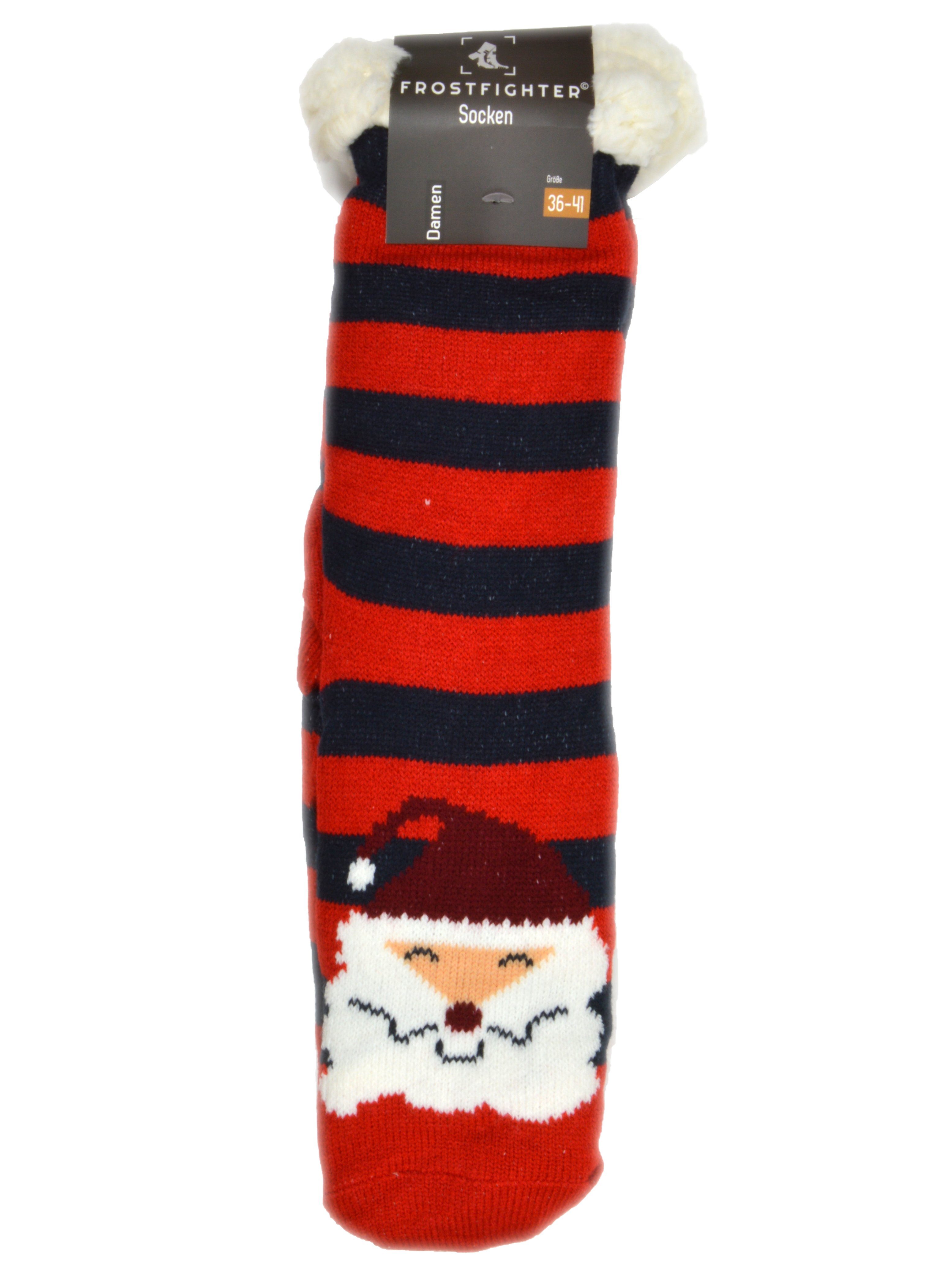 Paar) Socken Innenfutter, Weihnachtsmann - Kuschelsocken, Haussocken Rot ABS-Sohle, (1 Hüttensocken Frostfighter