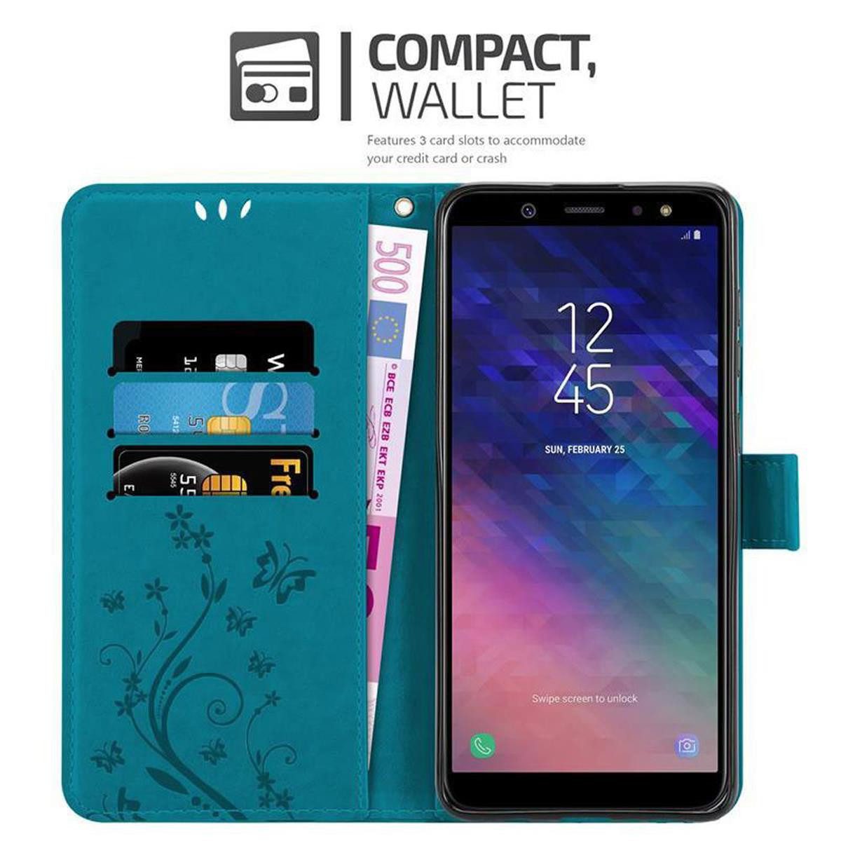 Cadorabo Handyhülle für Samsung Galaxy A6 2018 Hülle Samsung Galaxy A6 2018, Hülle Schutzhülle Blumen Flower mit Standfunktion Kartenfach Magnet