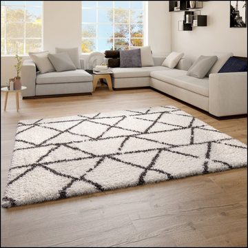 Hochflor-Teppich Teppich Wohnzimmer Hochflor Shaggy Skandi Design Modern Rauten, TT Home, Läufer, Höhe: 54 mm