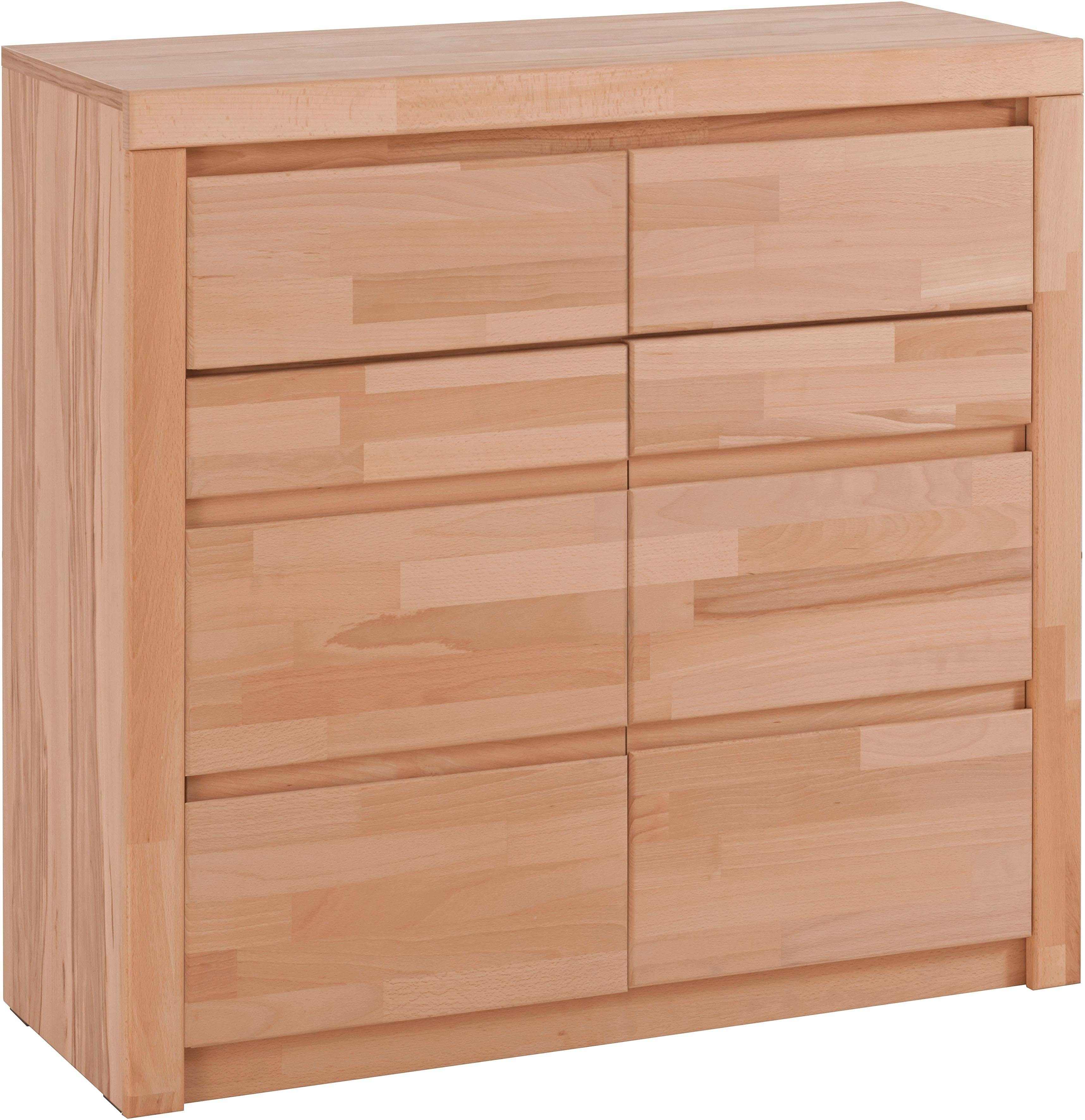 OTTO home Kommode Silkeborg Fronten & Leisten aus Massivholz, Kospus aus Melamin, B/T/H: 90/35/85 cm. 2Schubladen & 2geschlossenen Fächern. Stauraum