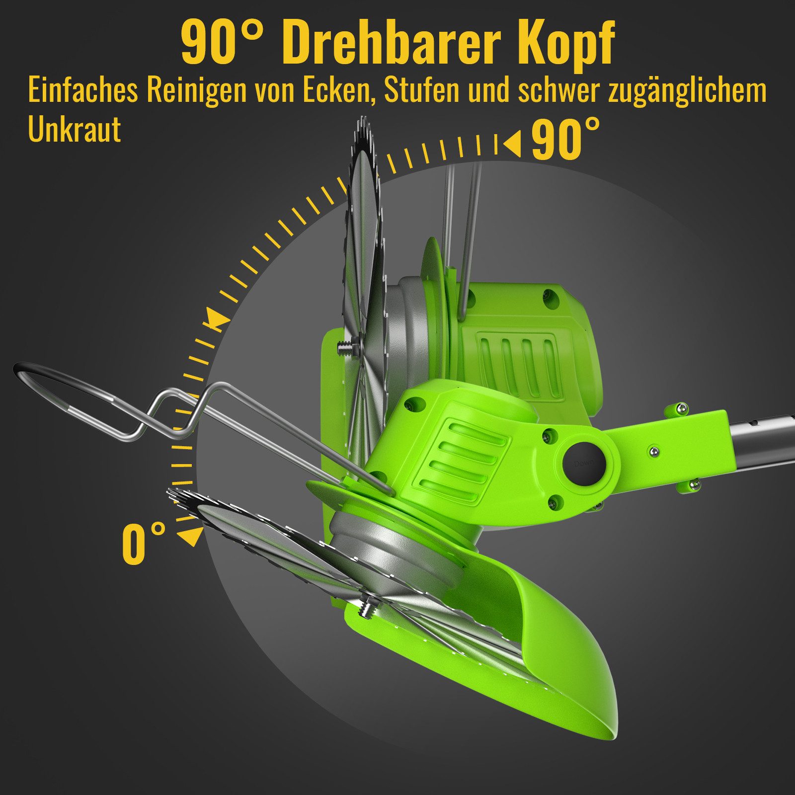 CONENTOOL Akku-Rasentrimmer 21V mit 4000mAh Akku, Verstellbarer Teleskopstiel, 15 cm Arbeitsbreite Messer, (Set, mit 4 Messertypen), Freischneider & Kantenschne – Bild 4 von 5