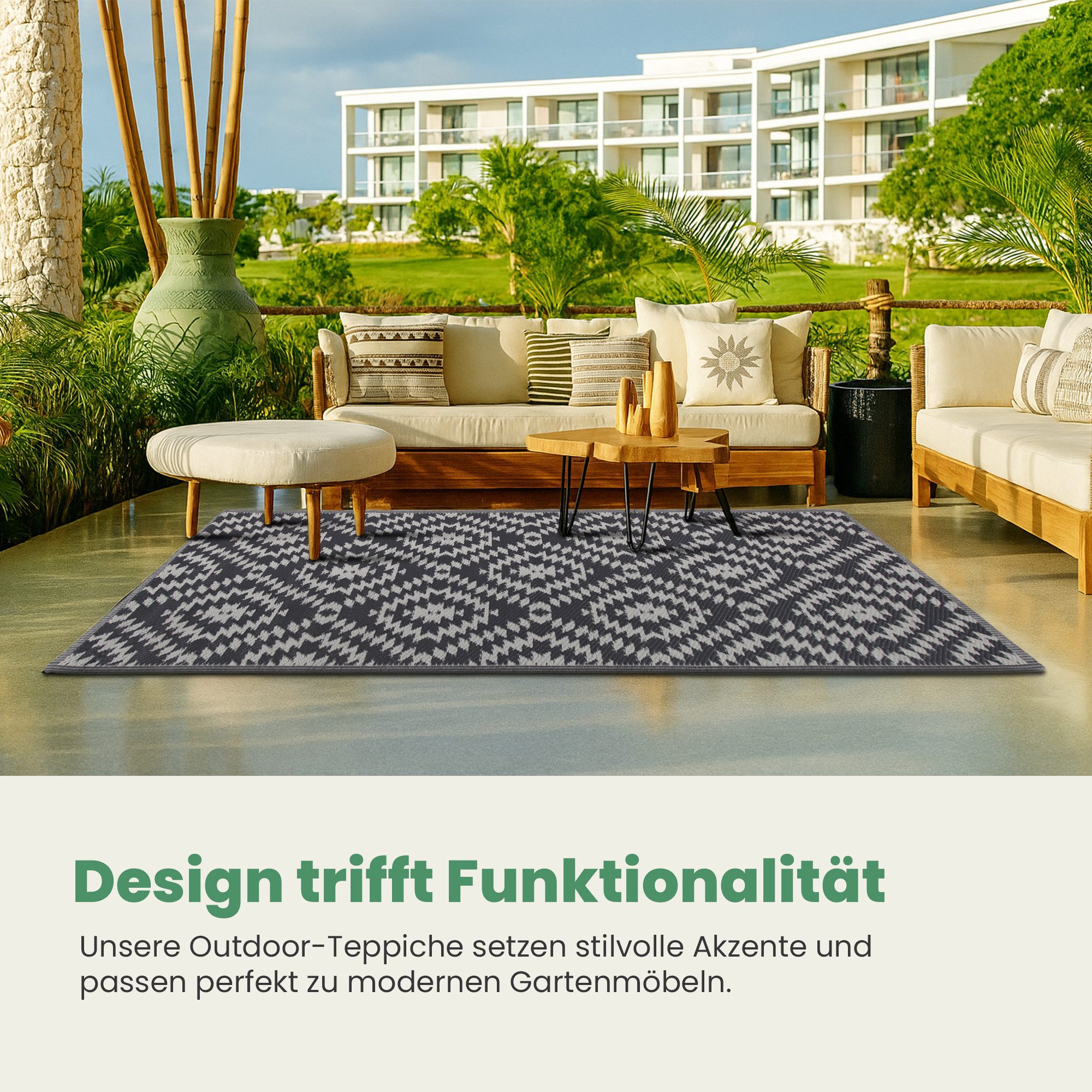 Bestlivings Outdoorteppich Flachgewebe verschiedene Größen/Designs, Rechteckig, aus recyceltem Kunststoff, wetterfest, UV-Beständig, pflegeleicht