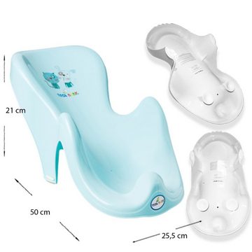 Tega-Baby Babybadewanne 4 Teile SET AB - DOG & CAT + Ständer Grau- -Wanne Abflussset Baby, (Premium.set Made in Europe), Wanne+ Badesitz + Ständer