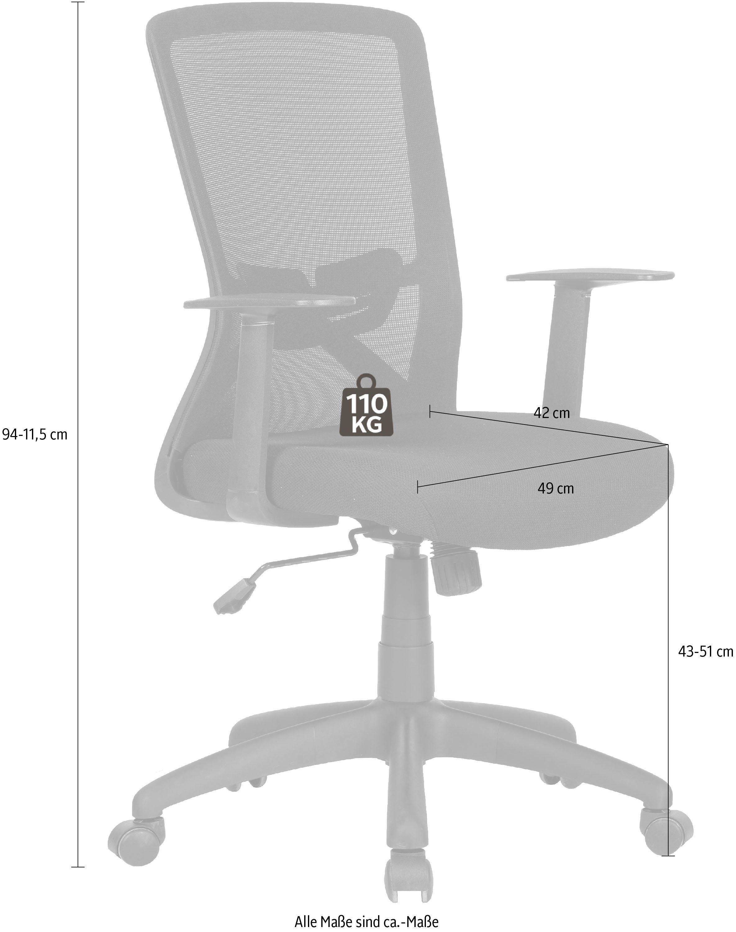 byLIVING Bürostuhl Long, Mesh-Webstoff in schwarz, Wippmechanik mit Härtegradeinstellung