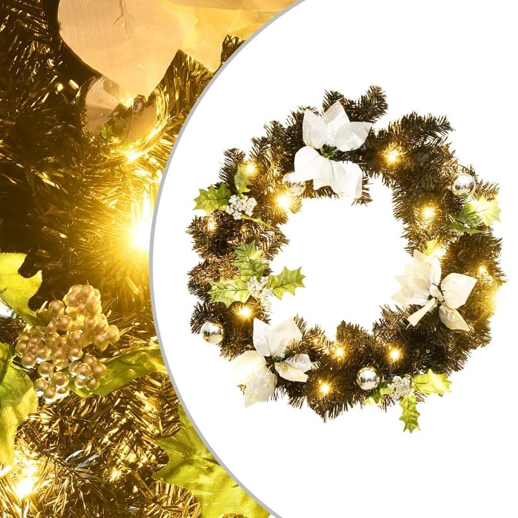 vidaXL Dekolicht NA Weihnachtskranz mit LED Schwarz 60 cm PVC Außenbereich