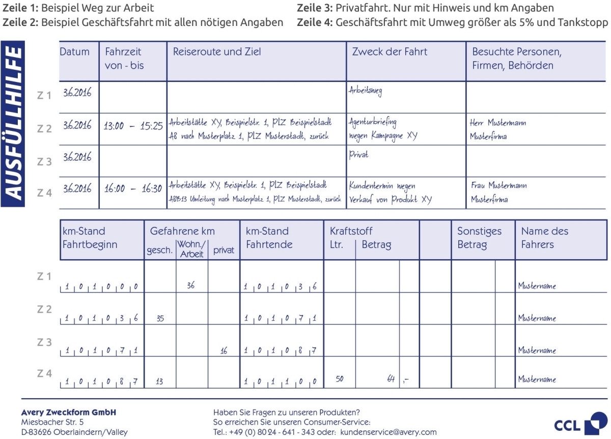 Formularblock Formularbuch Fahrtenbuch A6 quer VE=40 Blatt mit Ausfüllhilfe.