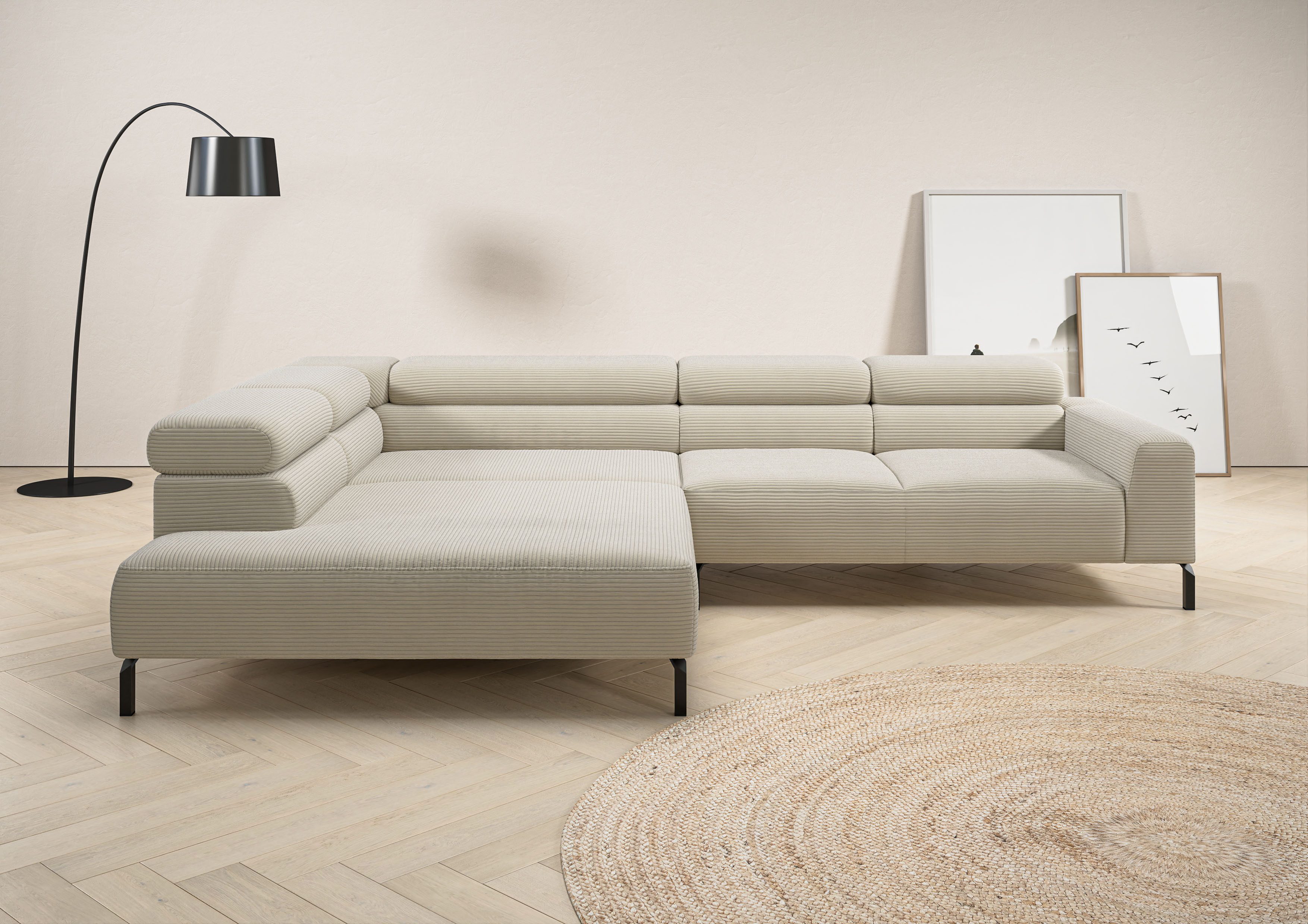 Home affaire Ecksofa Antonelli, L-Form, incl. Kopfteilverstellung, Breite 312 cm, mit elektrischer Sitztiefenverstellung, in Cord, natur