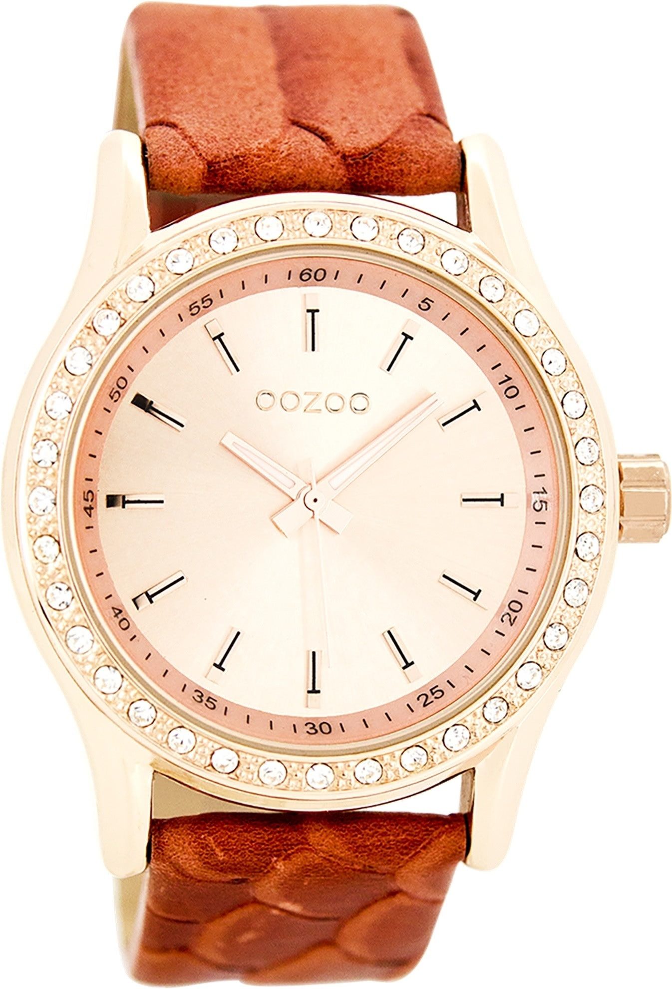 OOZOO Quarzuhr Oozoo Damen Armbanduhr Timepieces Analog, (Analoguhr), Damenuhr rund, groß (ca. 43mm) Lederarmband, Fashion-Style