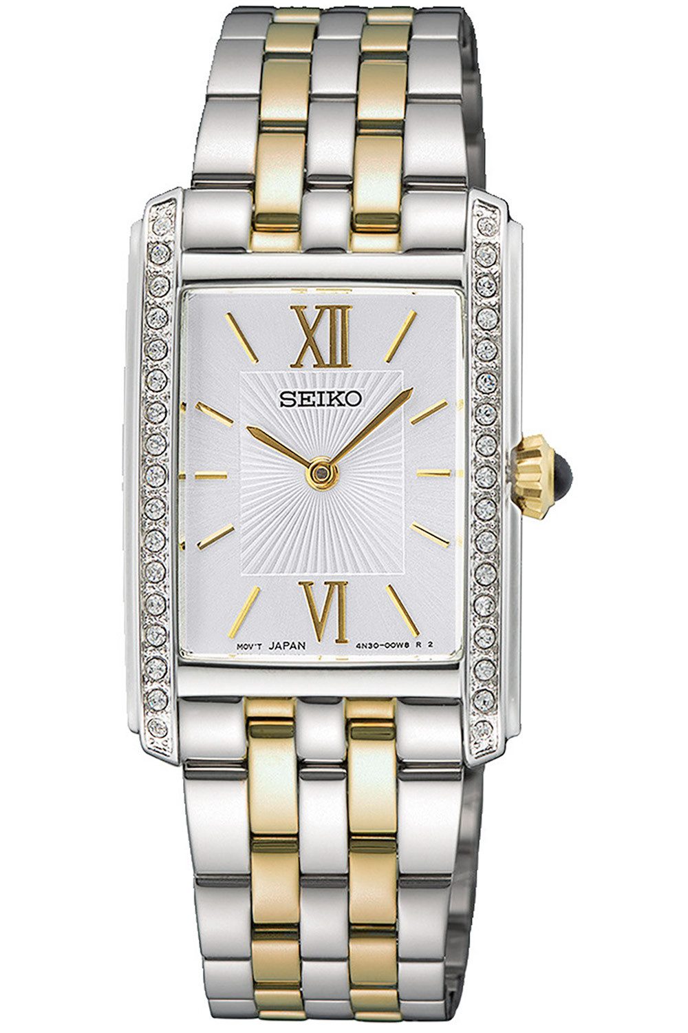 Seiko Quarzuhr SWR093P1, Damenuhr Rechteckig Bicolor