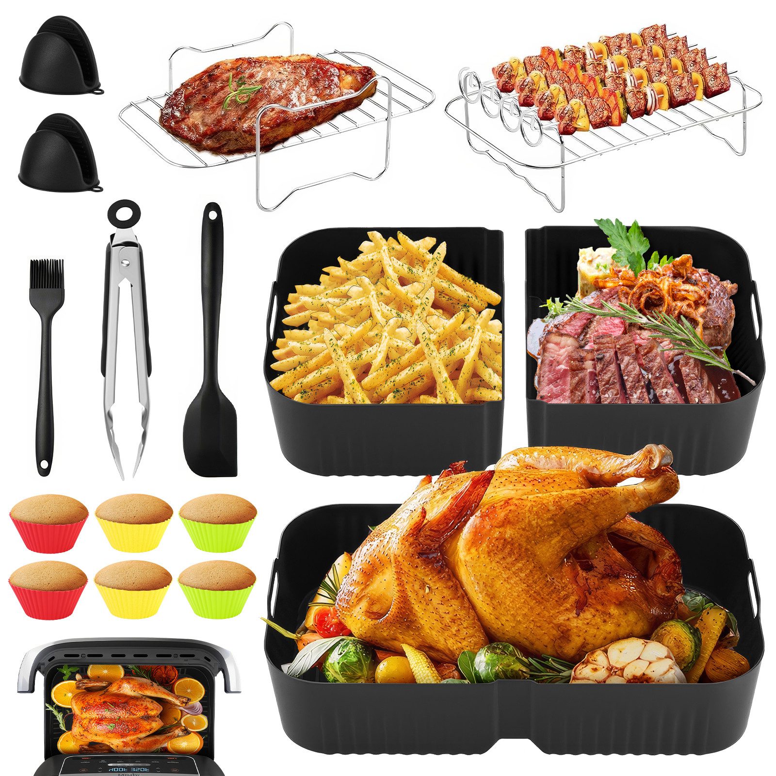 Küchenmaschinen Zubehör-Set 16 Stück Zubehör Heißluftfritteuse für Ninja Foodi AF500EU