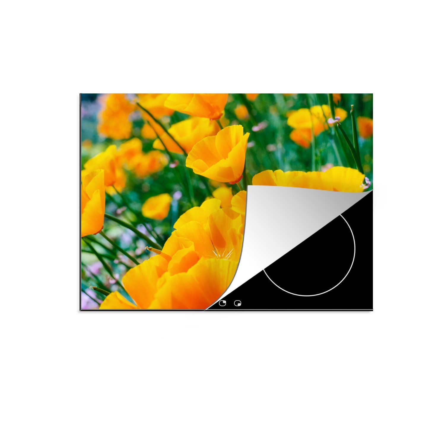 MuchoWow Herdblende-/Abdeckplatte Blumen - Garten - Orange, Vinyl, (1 tlg), 71x52 cm, Induktionskochfeld Schutz für die küche, Ceranfeldabdeckung