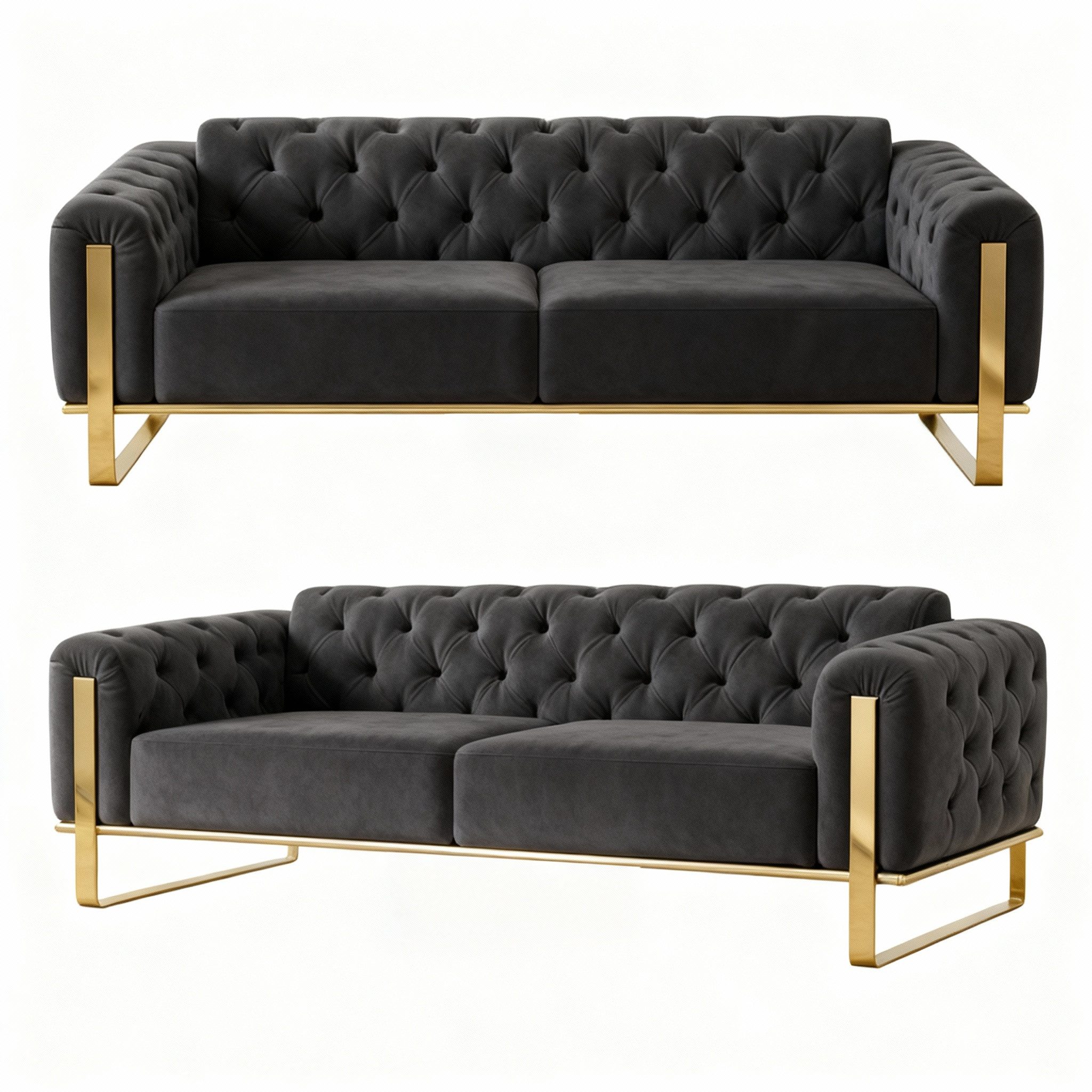 Palms-Store Sofa Liva in 4 Stoff- und 3 Fußfarben kombinierbar mit Knopfheftung, Spar-Set, 3-Sitzer mit Schlaffunktion