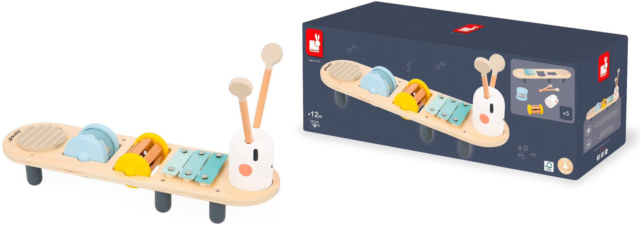 Janod Spielzeug-Musikinstrument Aktivitäts-Raupe, FSC®- schützt Wald günstig online kaufen