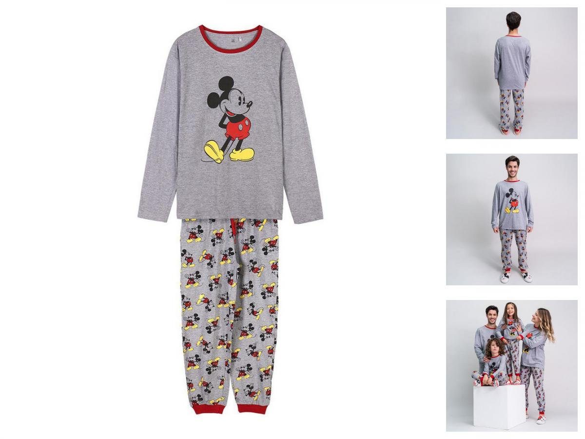 Disney Mickey Mouse Pyjama Damen Langarm Pyjama 2 Teiler Schlafanzug  Nachtwäsche Mickey Mouse Gra