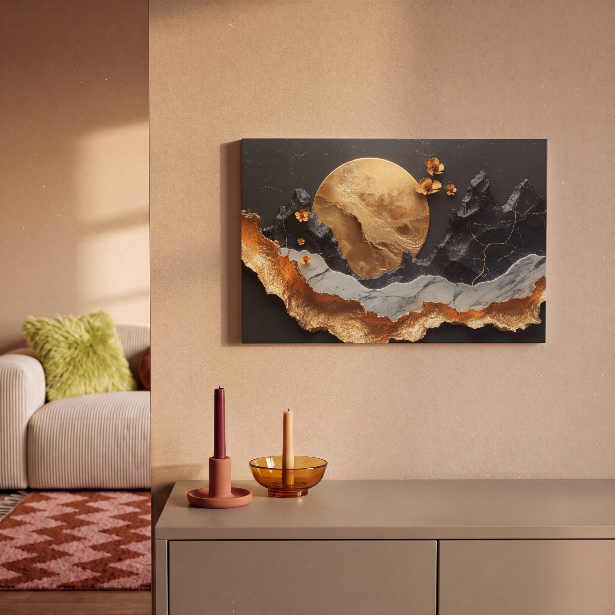 OneMillionCanvasses® Leinwandbild Kunst - Gold - Modern - Abstrakt, Fotodruck (1 St), Wandbild, Deko Schlafzimmer Wohnzimmer Flur 20x20 cm – Bild 2 von 5