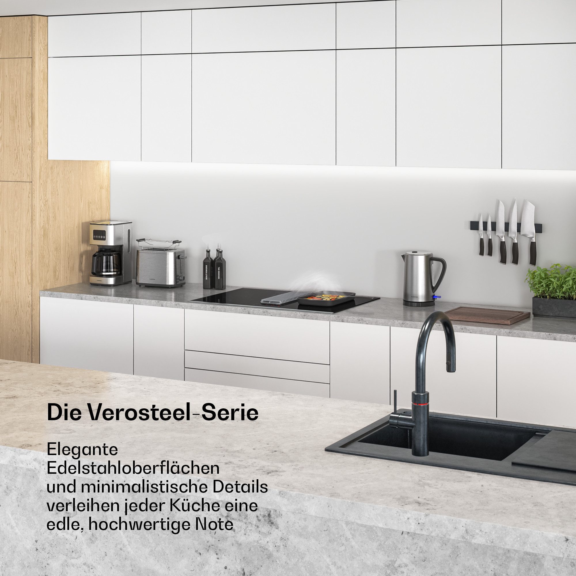 Klarstein Kochfeld mit Dunstabzug Verosteel Induktionskochfeld + Abzugshaube 8400W 80 cm 590 m³/h Boost, Induktion 4 Zonen 80 cm mit Dunstabzug Touch Restwärme & Boost