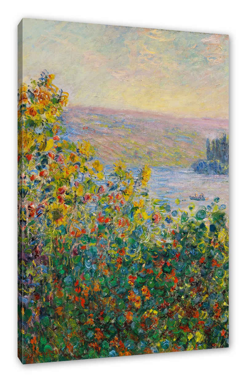 Pixxprint Leinwandbild Claude Monet - Blumenbeete in Vetheuil, Claude Monet - Blumenbeete in Vetheuil (1 St), Leinwandbild fertig bespannt, inkl. Zackenaufhänger