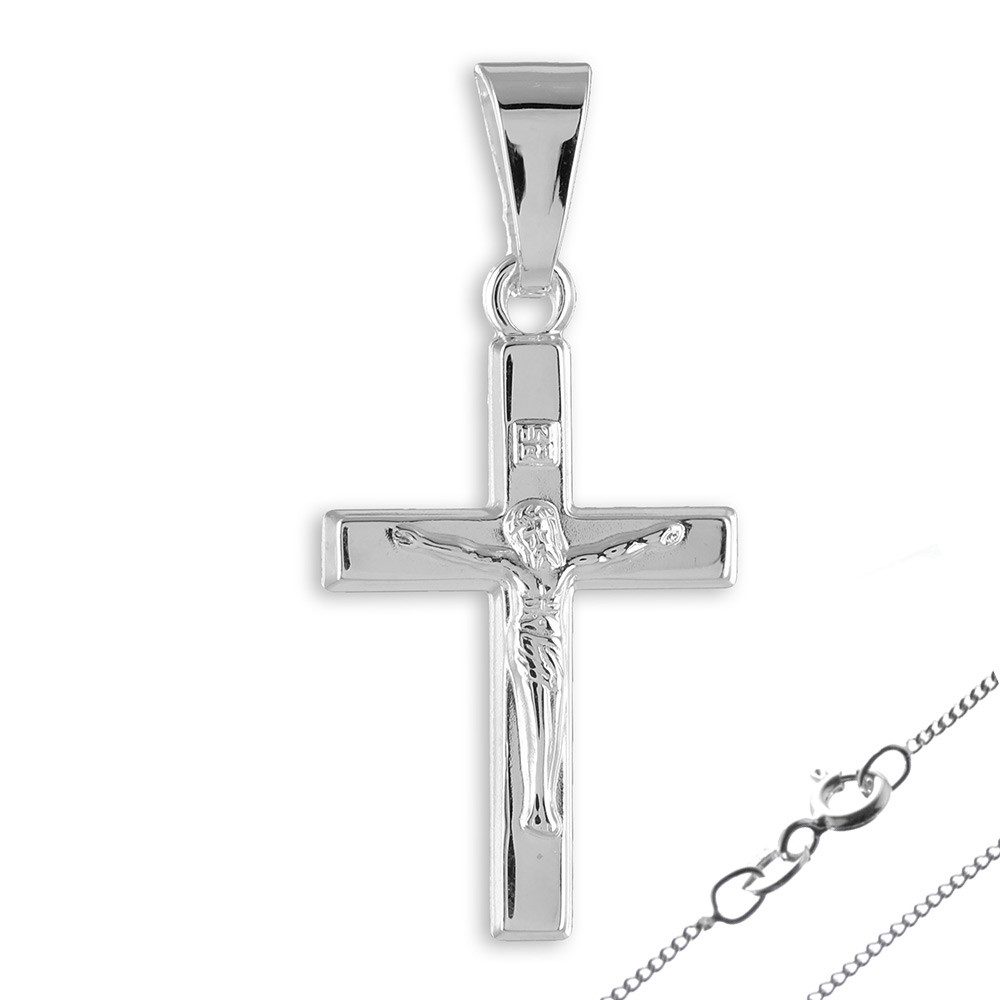 Order & Smile Schmuck Kreuzkette Kreuz Kette Silber 925: Kruzifix Anhänger Kommunion (Set, inkl. Kette), gestempelt