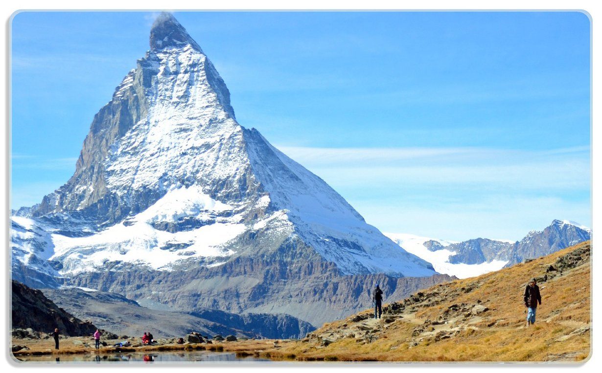 Gummifüße Matterhorn 4mm, Wallario 1-St), ESG-Sicherheitsglas, 14x23cm im rutschfester Spiegelung Frühstücksbrett (inkl. - See,