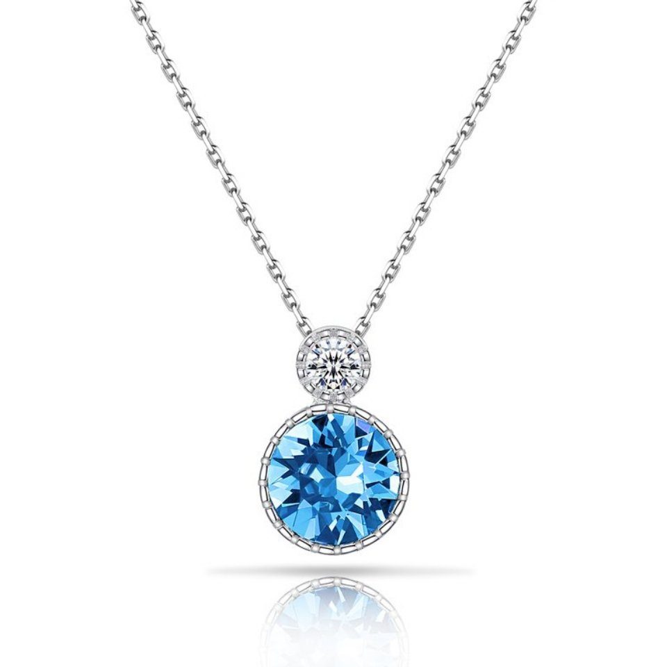 (allergiefreies mit Freundin Geschenkbox, Geschenk Jubiläum Halsband Weihnacht Blau Geburtsstein Sterling Birthstone Geburtstag Halskette mit Kette Mädchen Frauen Muttertag S925 Hochzeit Mama), WISHDOR Anhängerkette Rund Damen Kette Silber Valentinstag Anhänger Anhänger Halsketten mit Schmuck Edelstein Kristallen