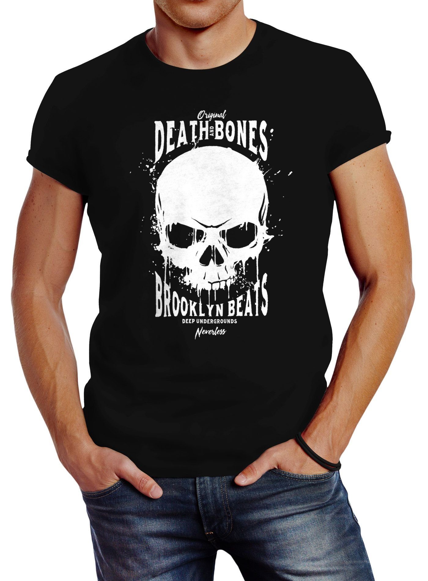 Print-Shirt Herren T-Shirt Skull Death and Bones Techno Logo Slim Fit