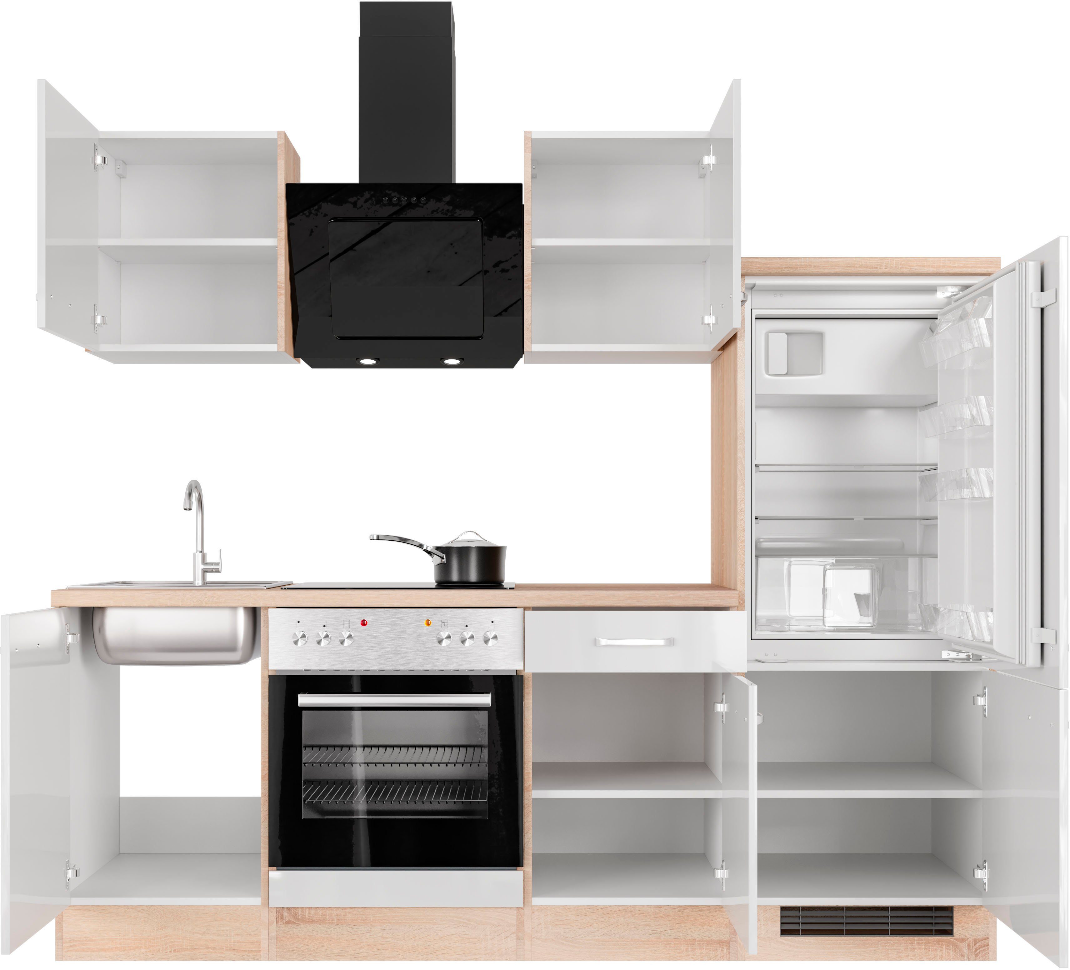Flex-Well Küchenzeile Florenz, mit E-Geräten, Breite 220 cm, in vielen Farbvarianten erhältlich