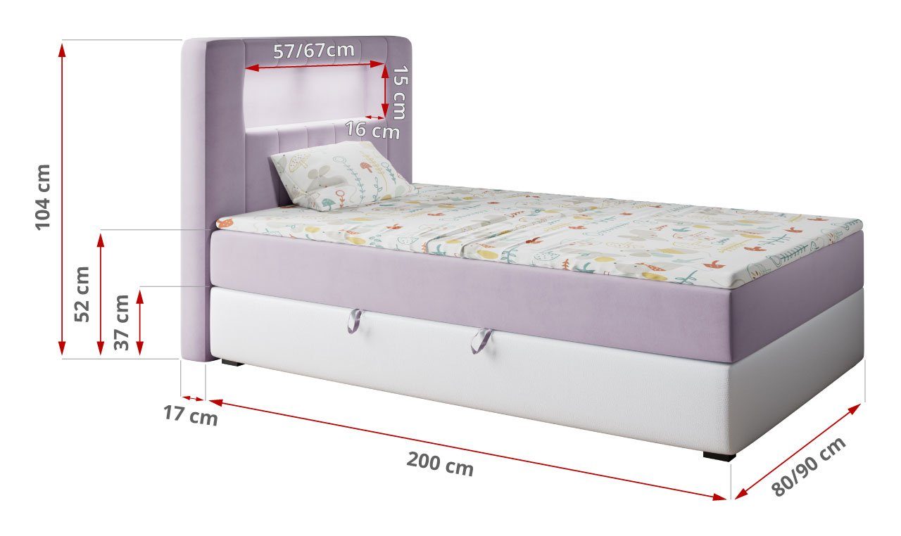 Weiß 1 Bett Einzelbetten Violet Kinderbett GOLD und JUNIOR, für Kinderzimmer, Boxspringbetten MKS Funktionsbett MÖBEL