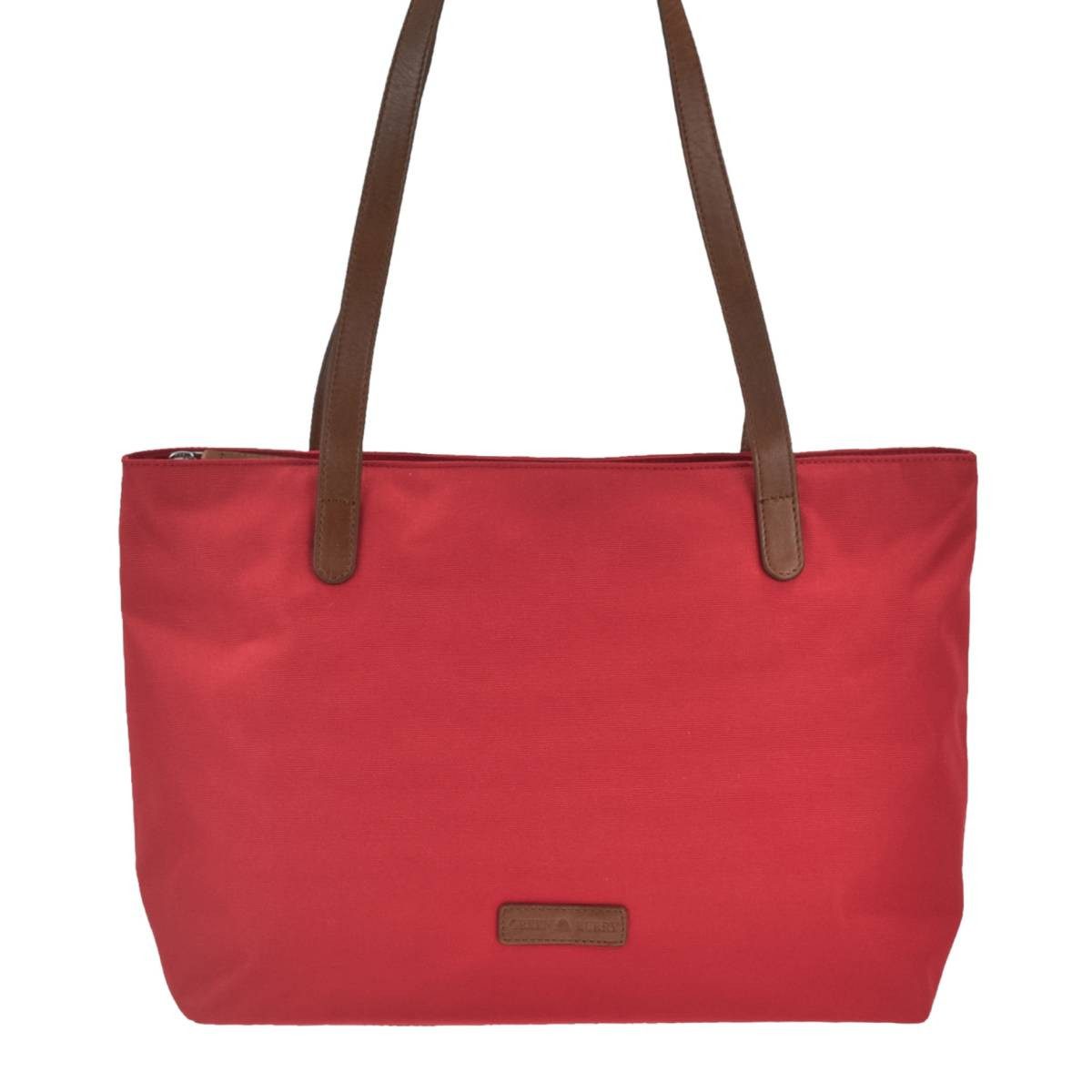 Greenburry Shopper "Diana" Nylon Schultertasche 40x25cm, leicht, kompakt, praktisch, lange Gurte, rot