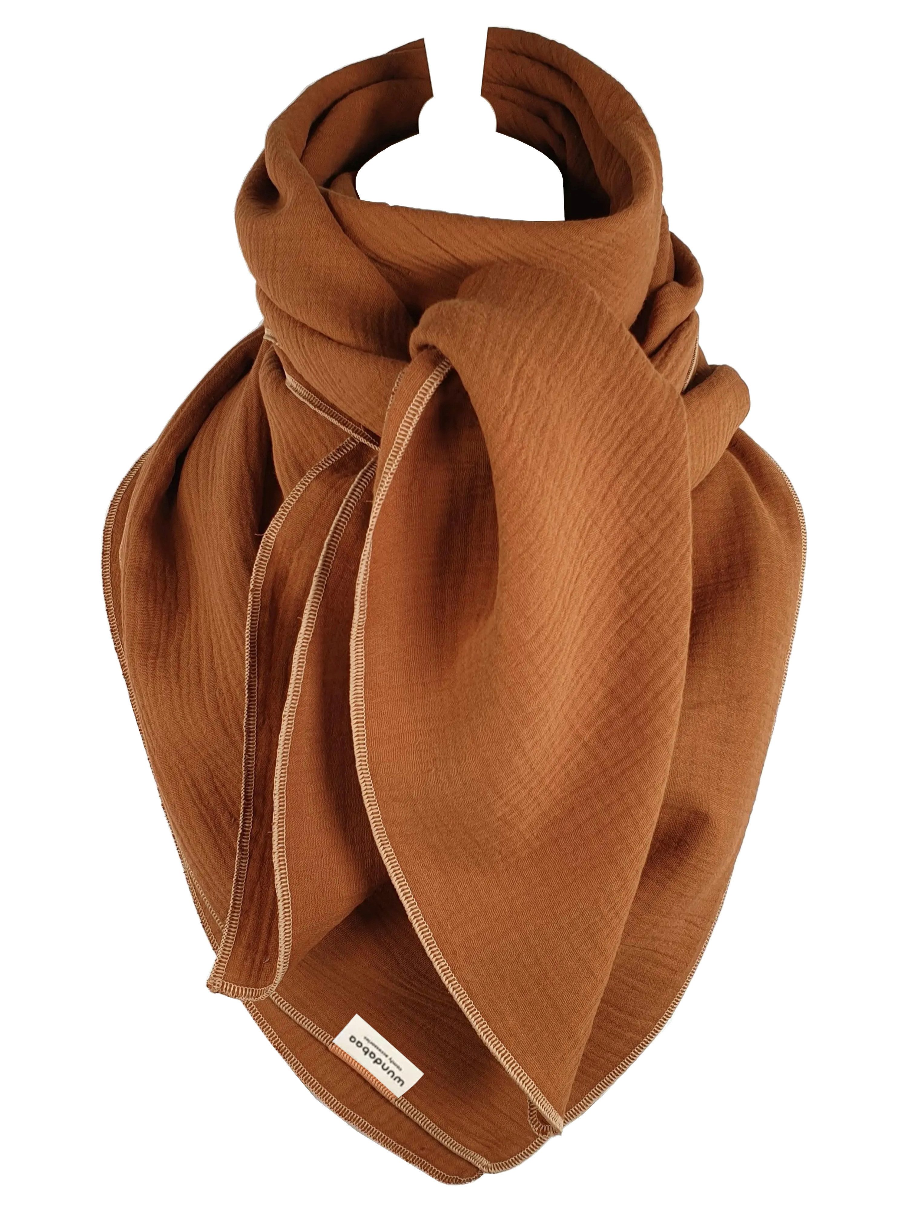 wundabaa Halstuch Musselin in Farbtönen beige, braun, gelb, Rand in Bauschgarn, unifarben