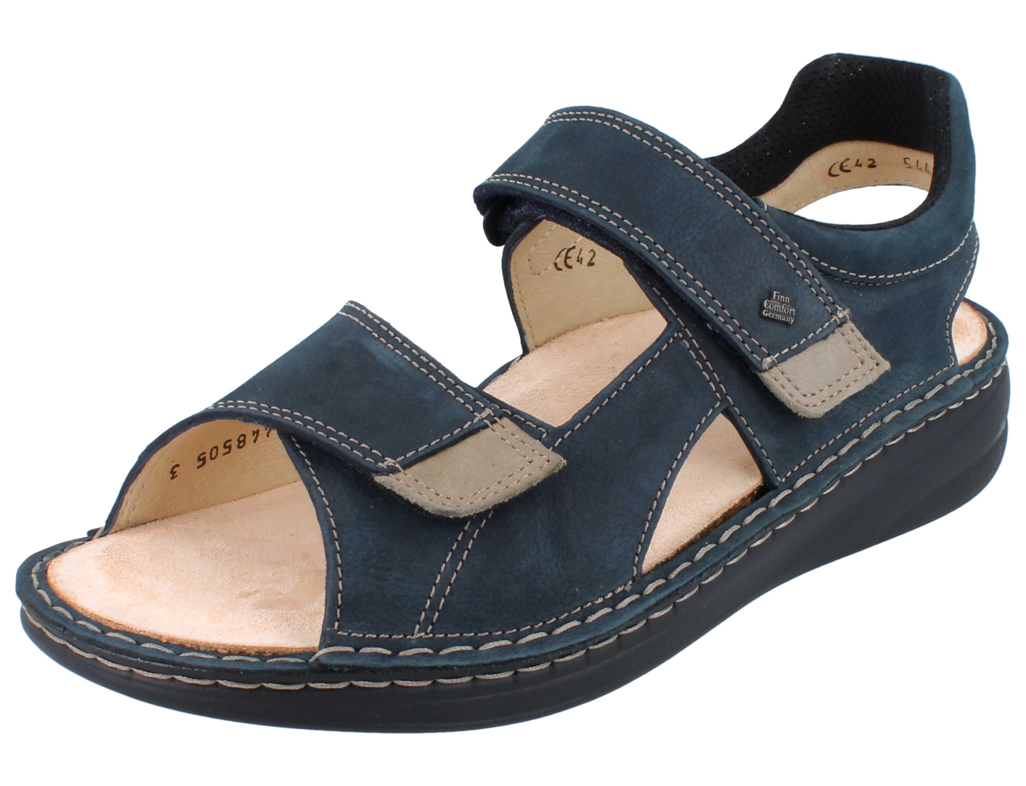 Finn Comfort FINN COMFORT Skiathos Herren Sandale blau grau Nubukleder - Größe: Sandale Wechselfußbett